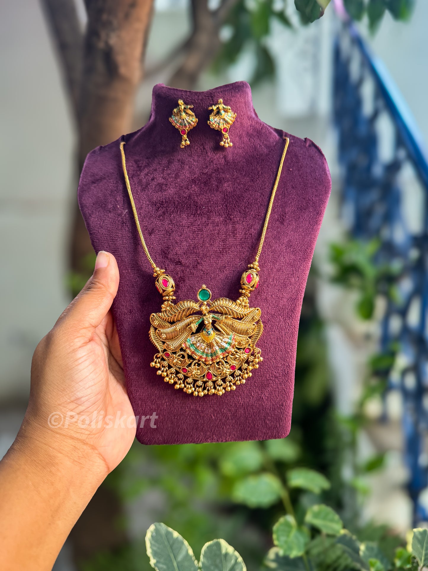 Trending dancing girl pendant with chain and earring set - medium length