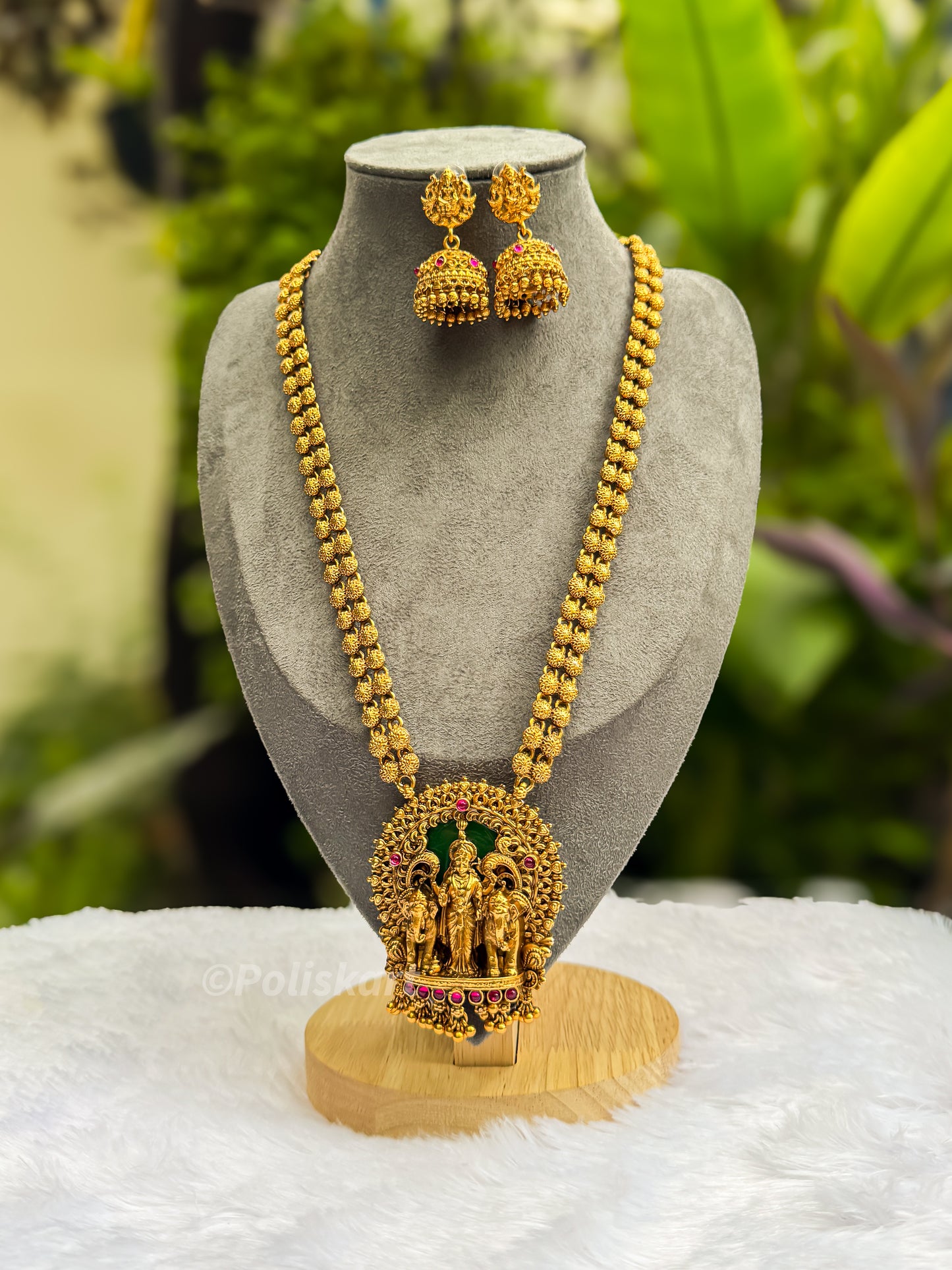 PK097 - Green lakshmi Manchal haram with earring set