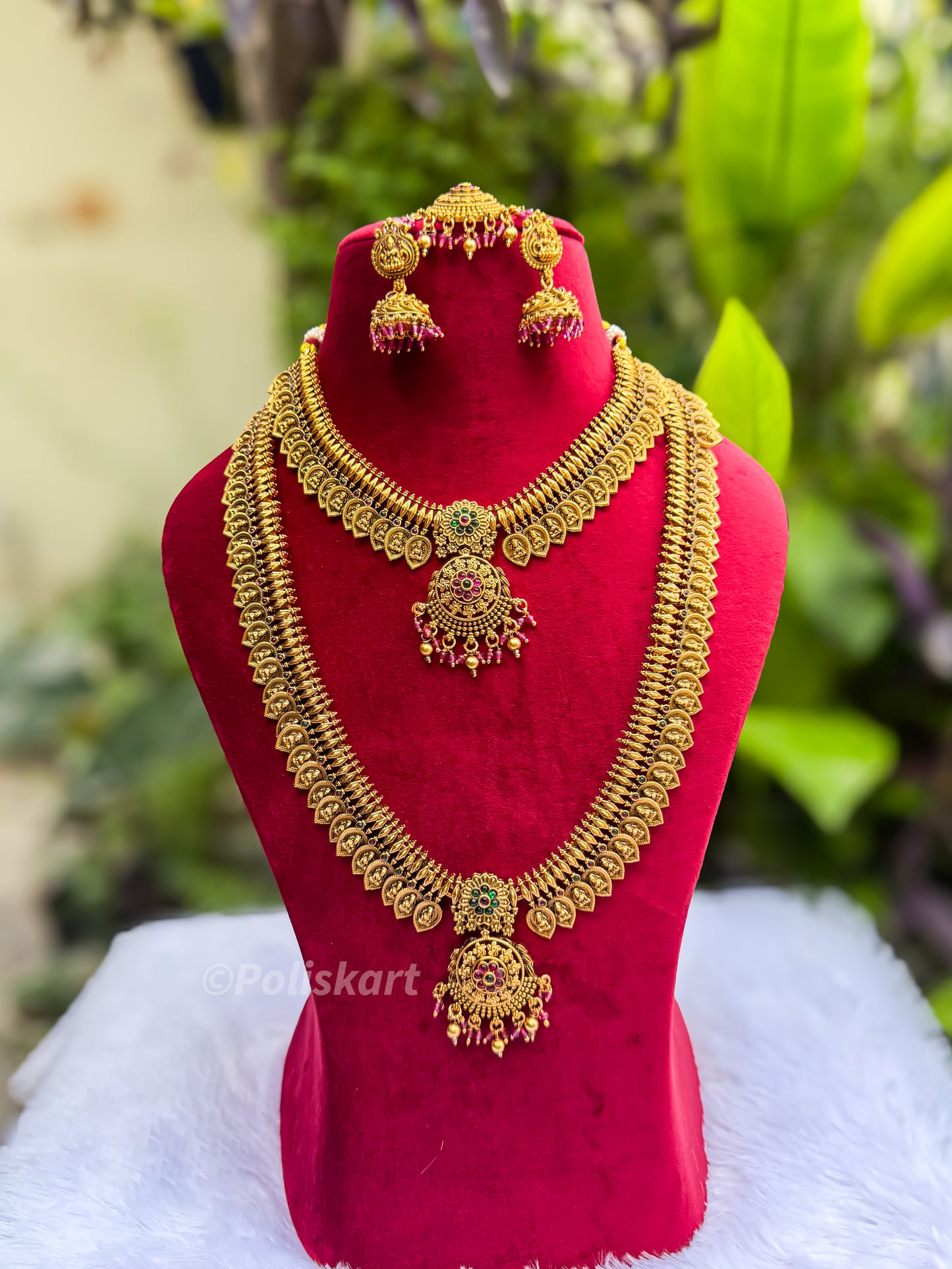 PK120 - Multi stone worked lakshmi haram and necklace set