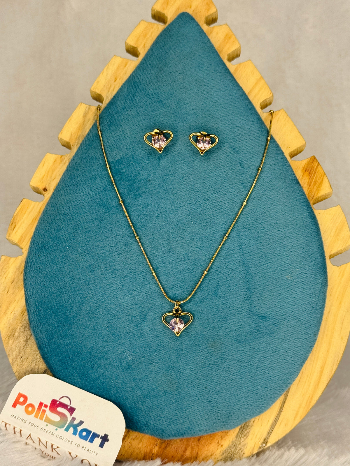 PK155 - Anti-tarnish chain with stud - Pink single heart design