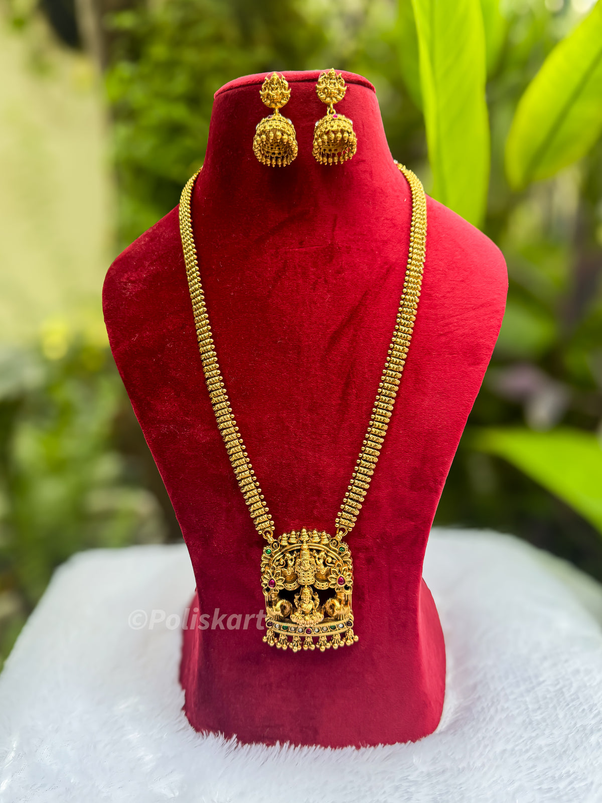 PK162 - Multi stone worked lakshmi pendent haram with jhumka set