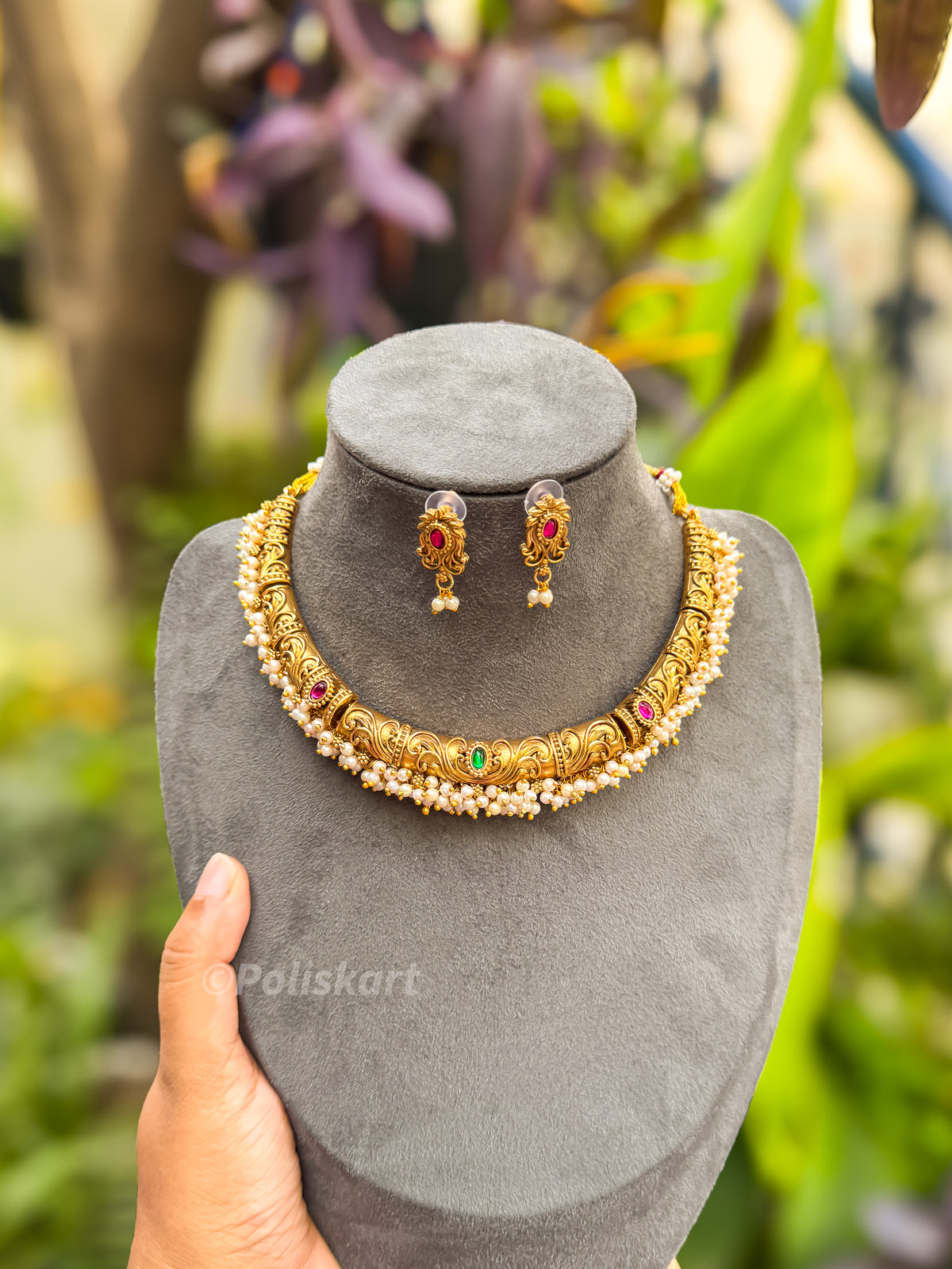 PK165 - Pearl worked trending necklace with earring