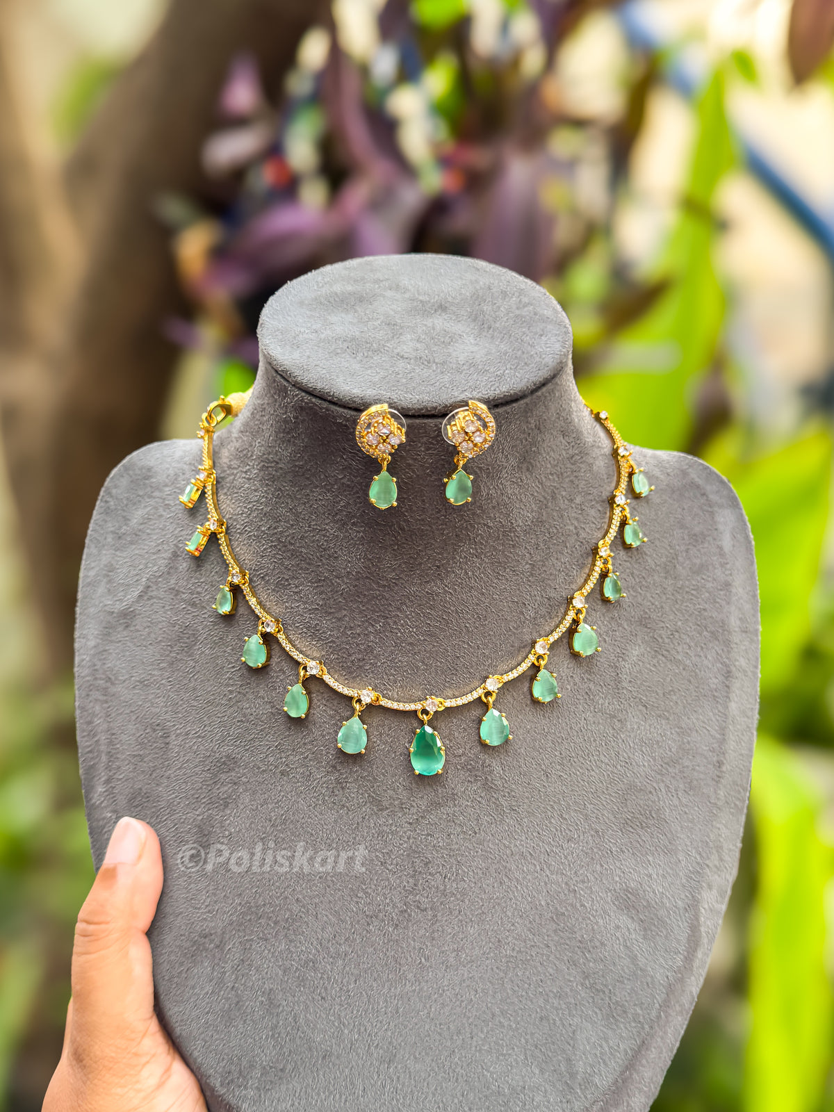 PK169 - Pastel green Raindrop necklace with earring