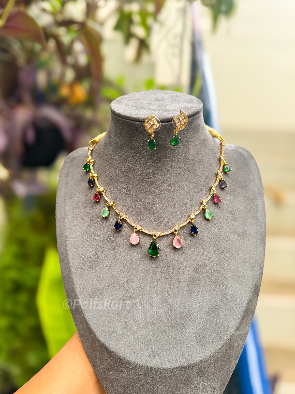 PK167 - Multicolor Raindrop necklace with earring