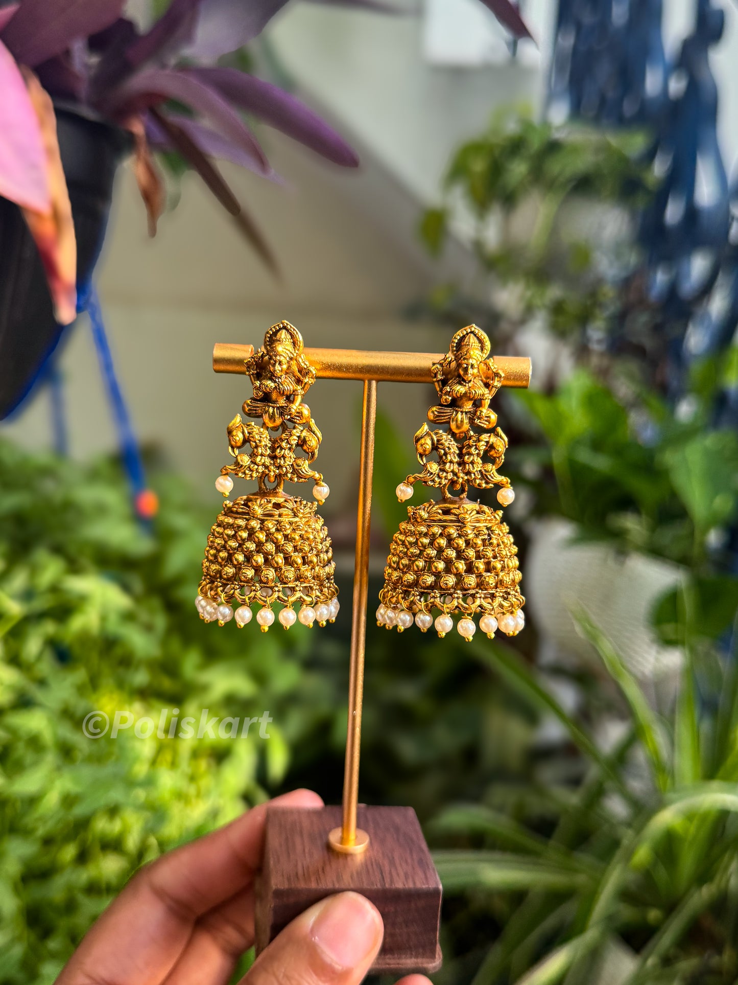 Trending Lakshmi and golden beads worked jhumka