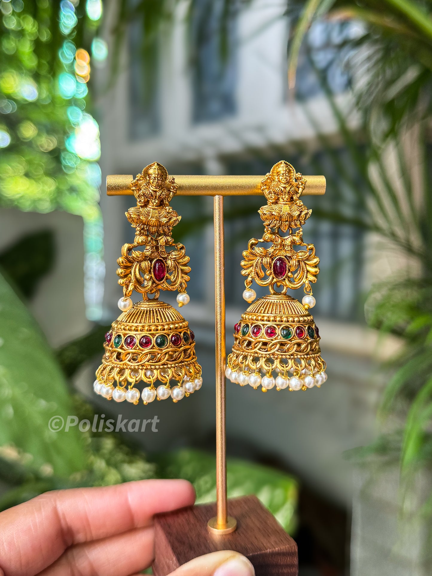 Trending Lakshmi and stone worked jhumka