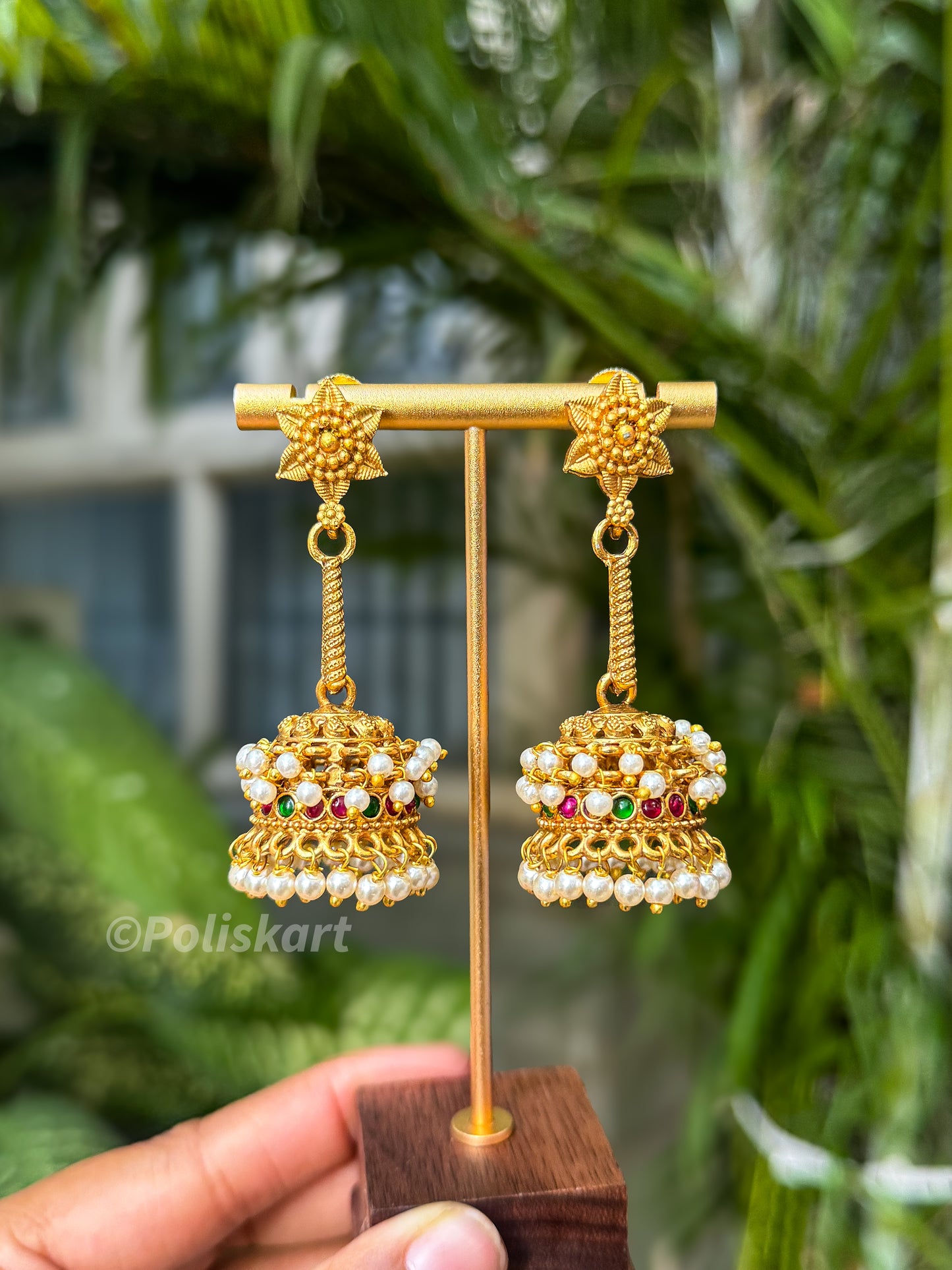 Trending flower and pearl worked jhumka