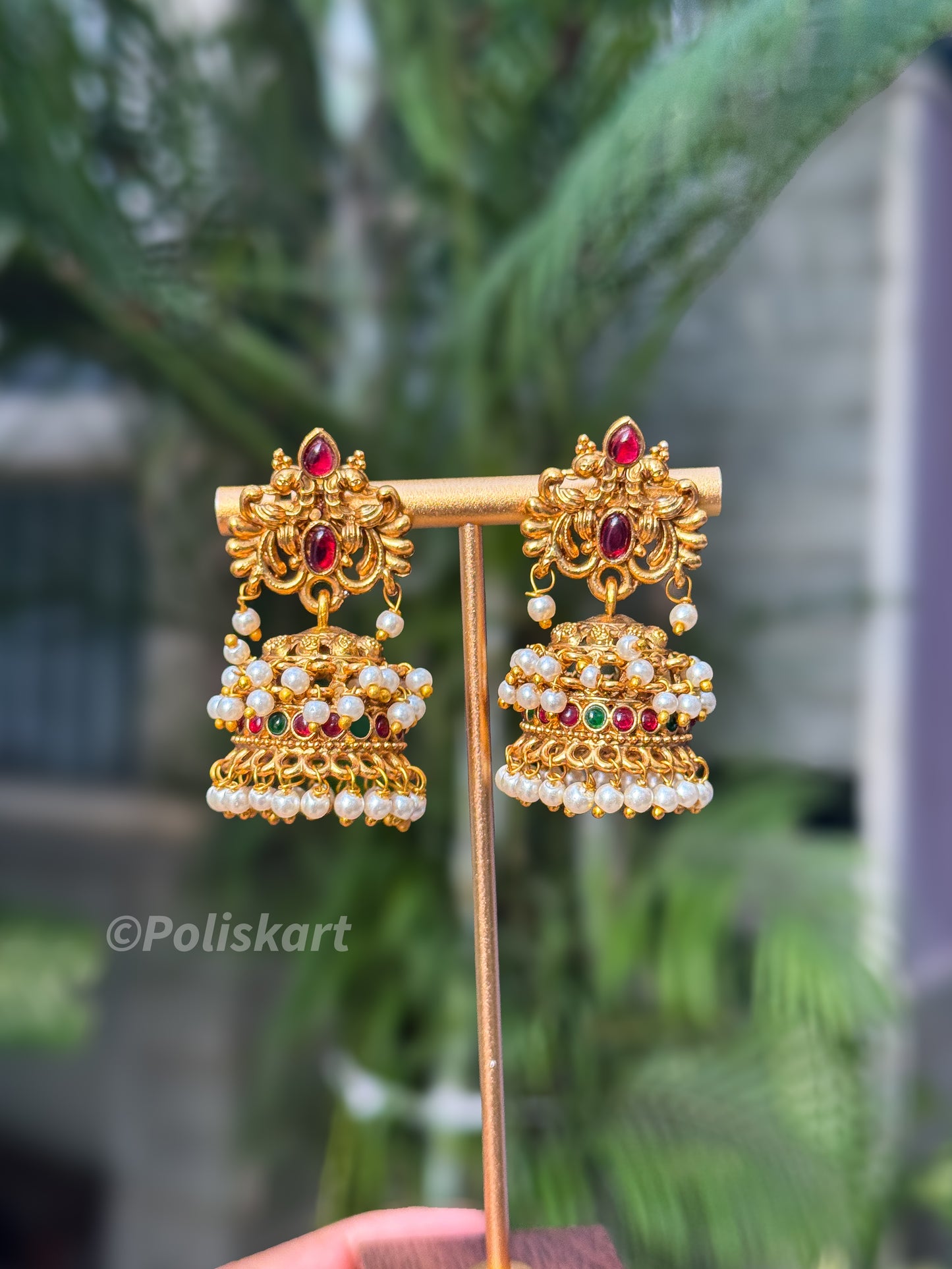 Trending stone and pearl worked jhumka