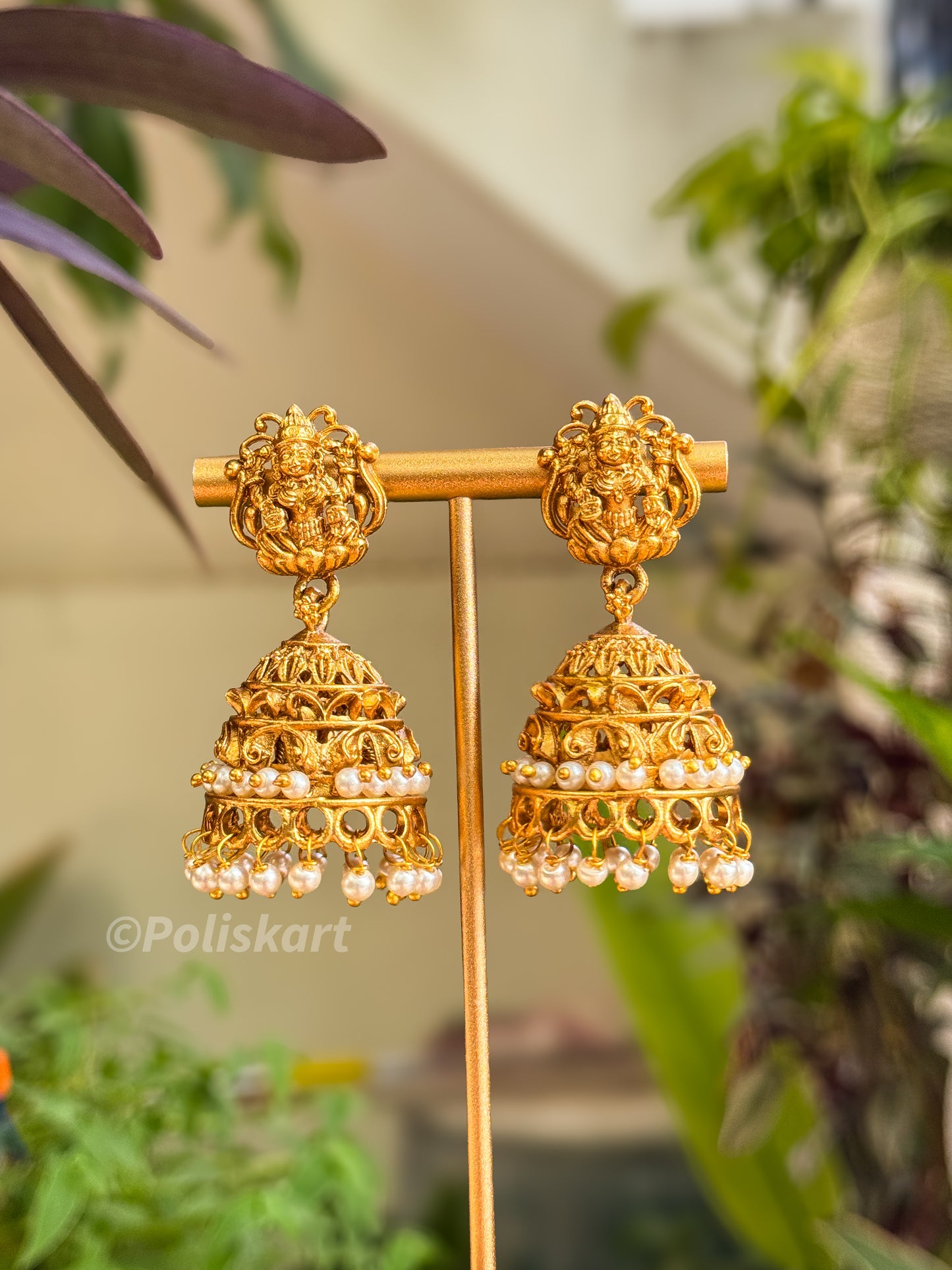 Heavy worked lakshmi and pearl designed jhumka