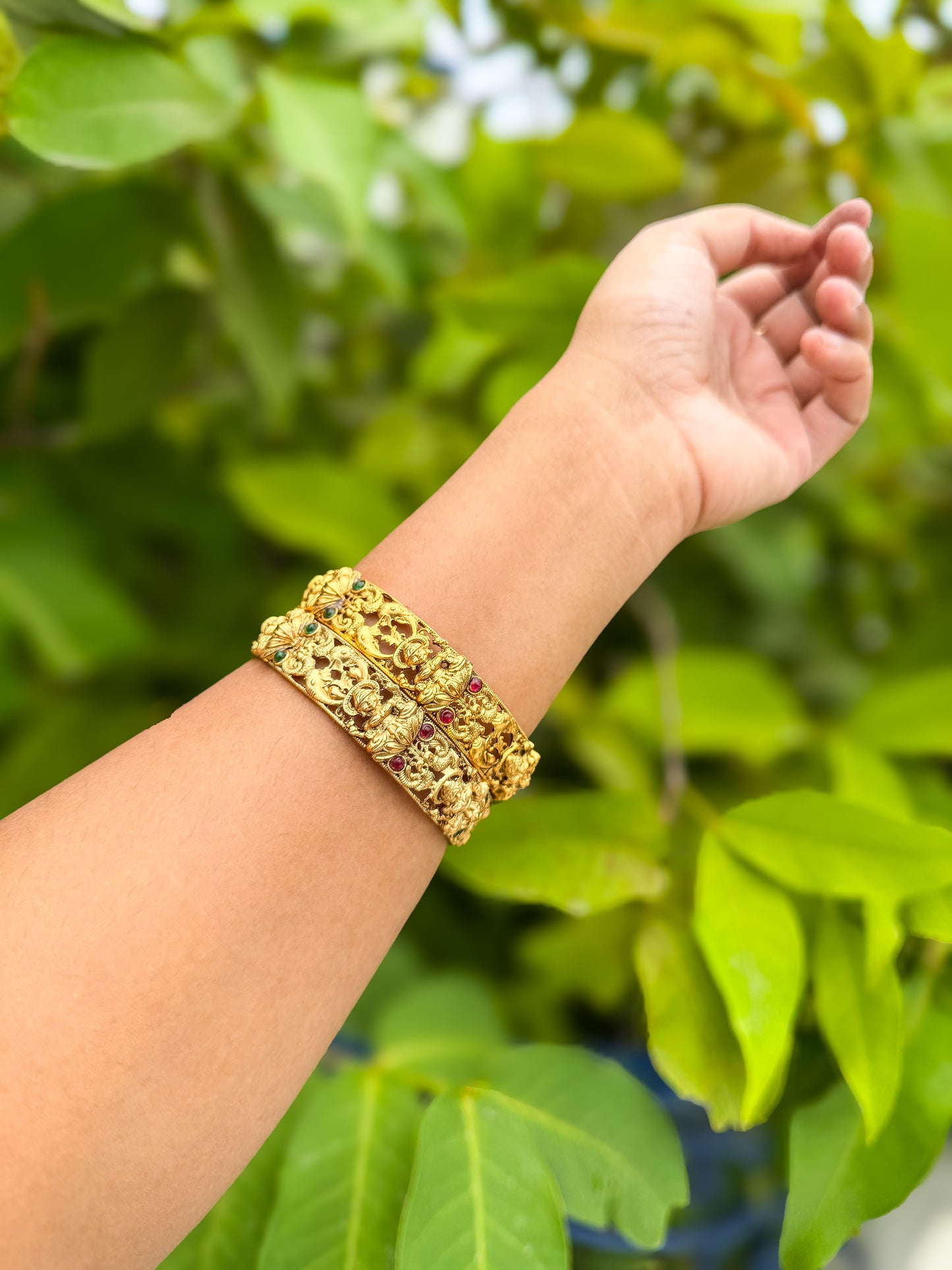 2 Bangles set with lakshmi designed