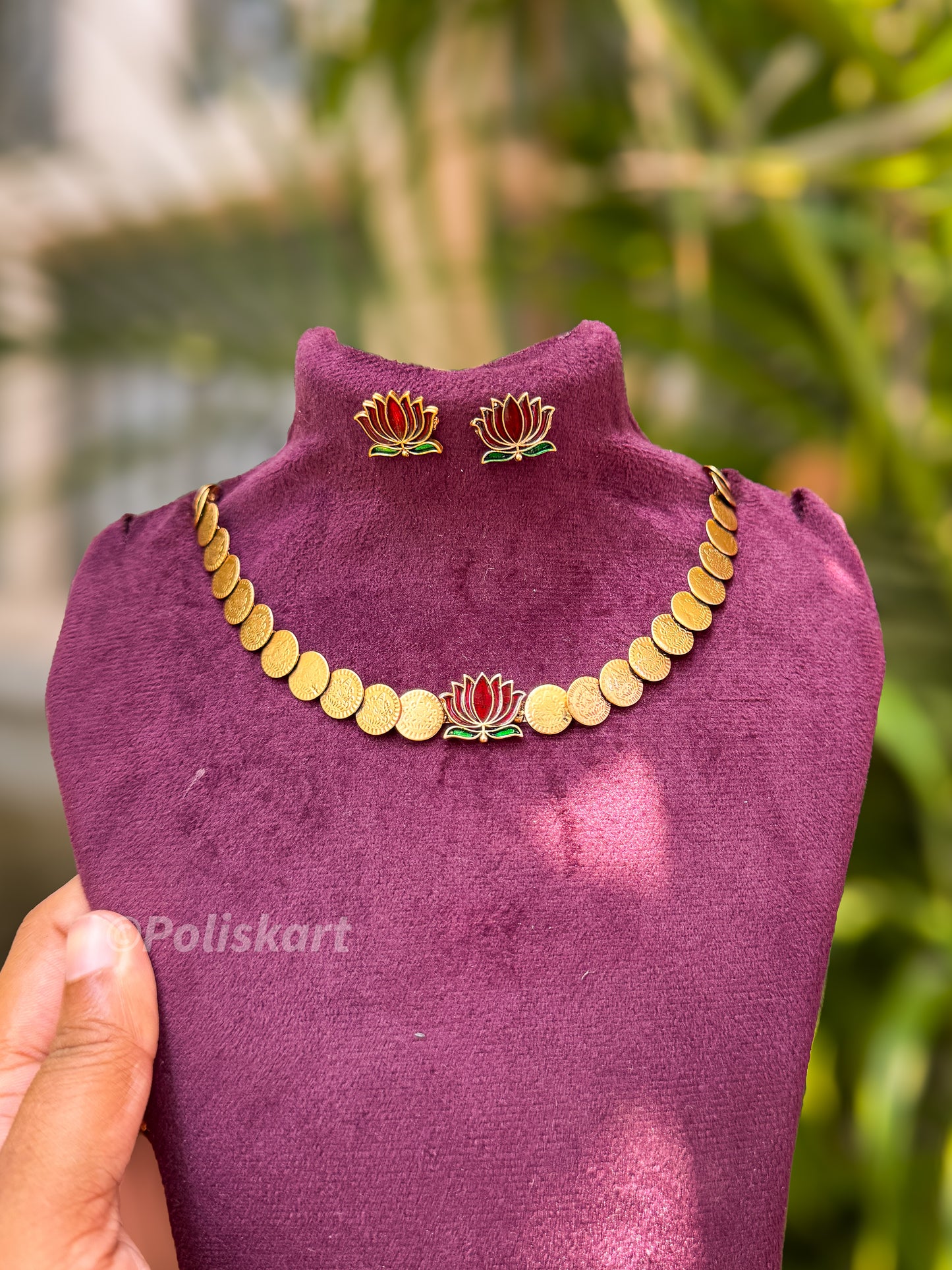Trending lotus and kasu design chocker cum necklace set