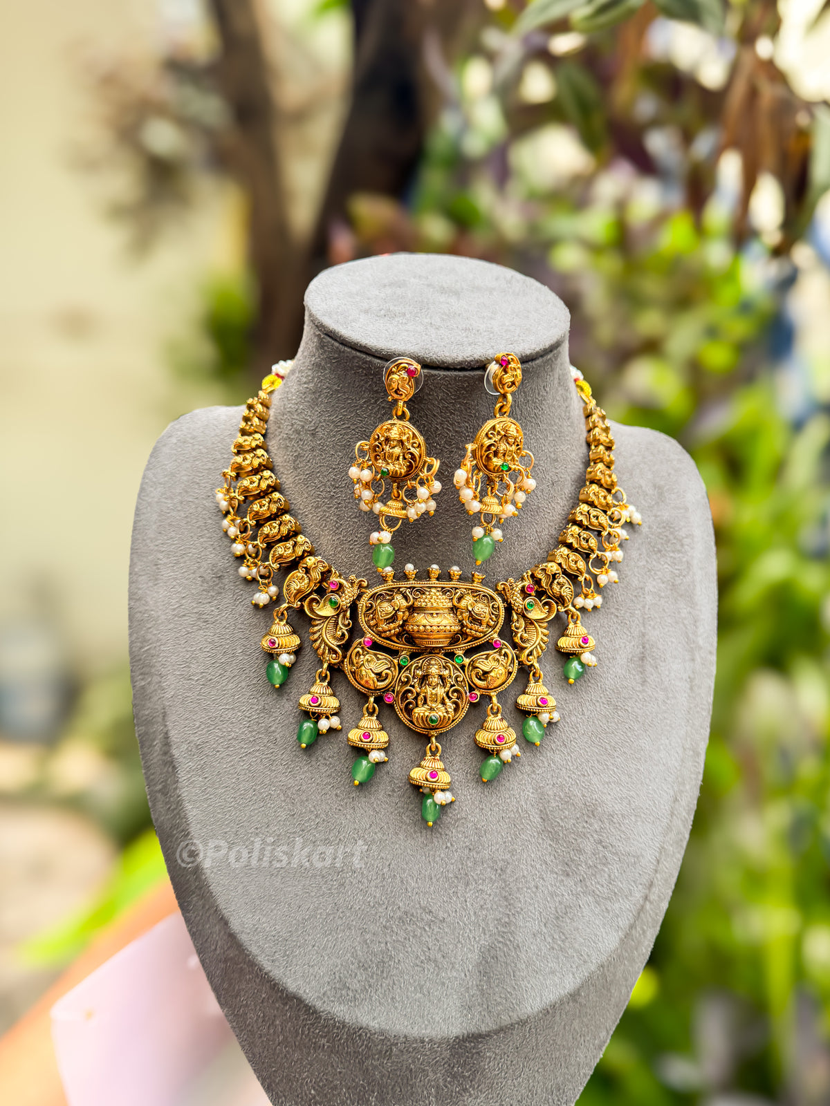 PK212 - Heavy worked lakshmi necklace with earring set