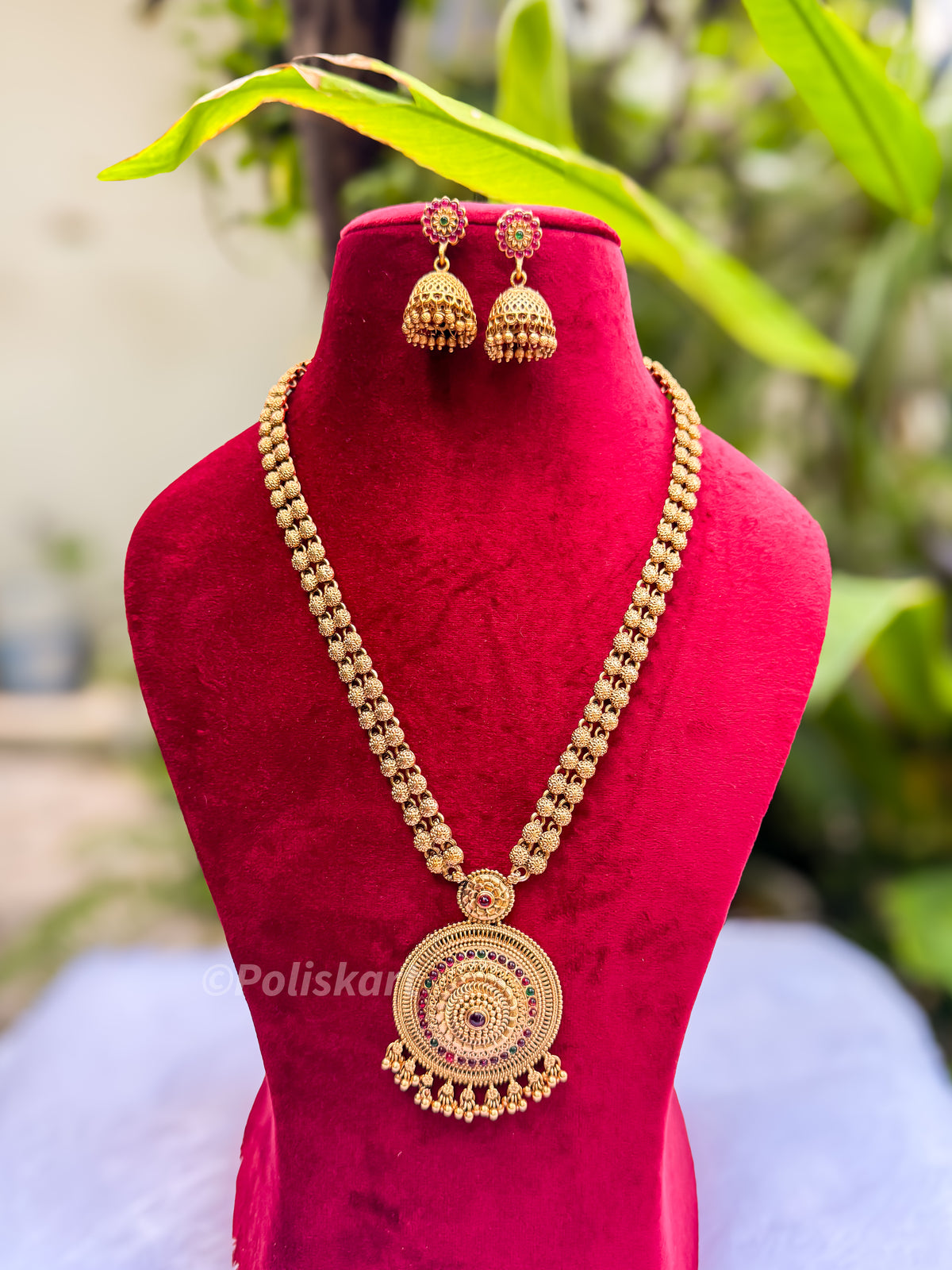 PK206 - Stone worked non idol haram with jhumka set