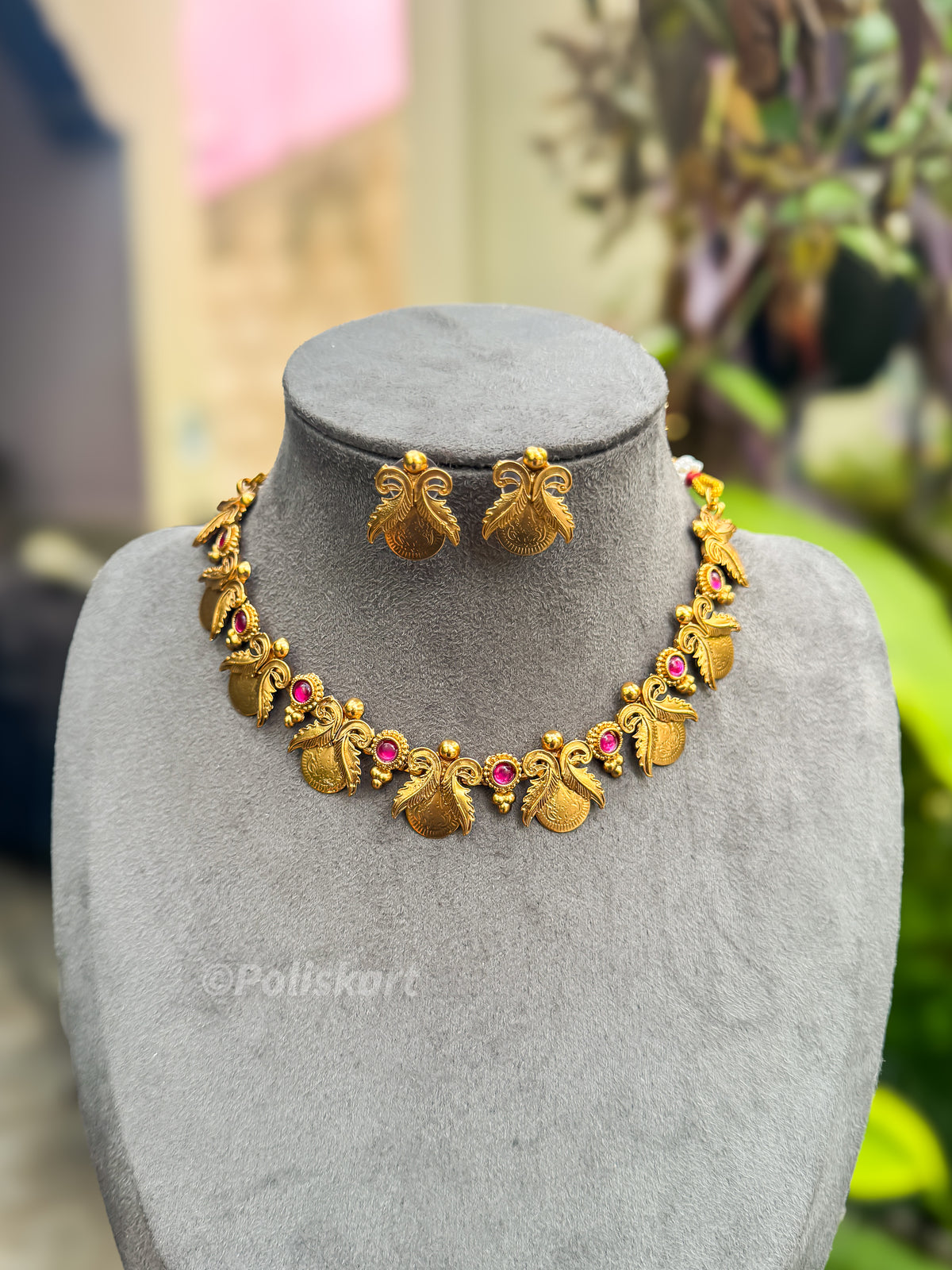 PK222 - Kasumala and peacock designed necklace with earring
