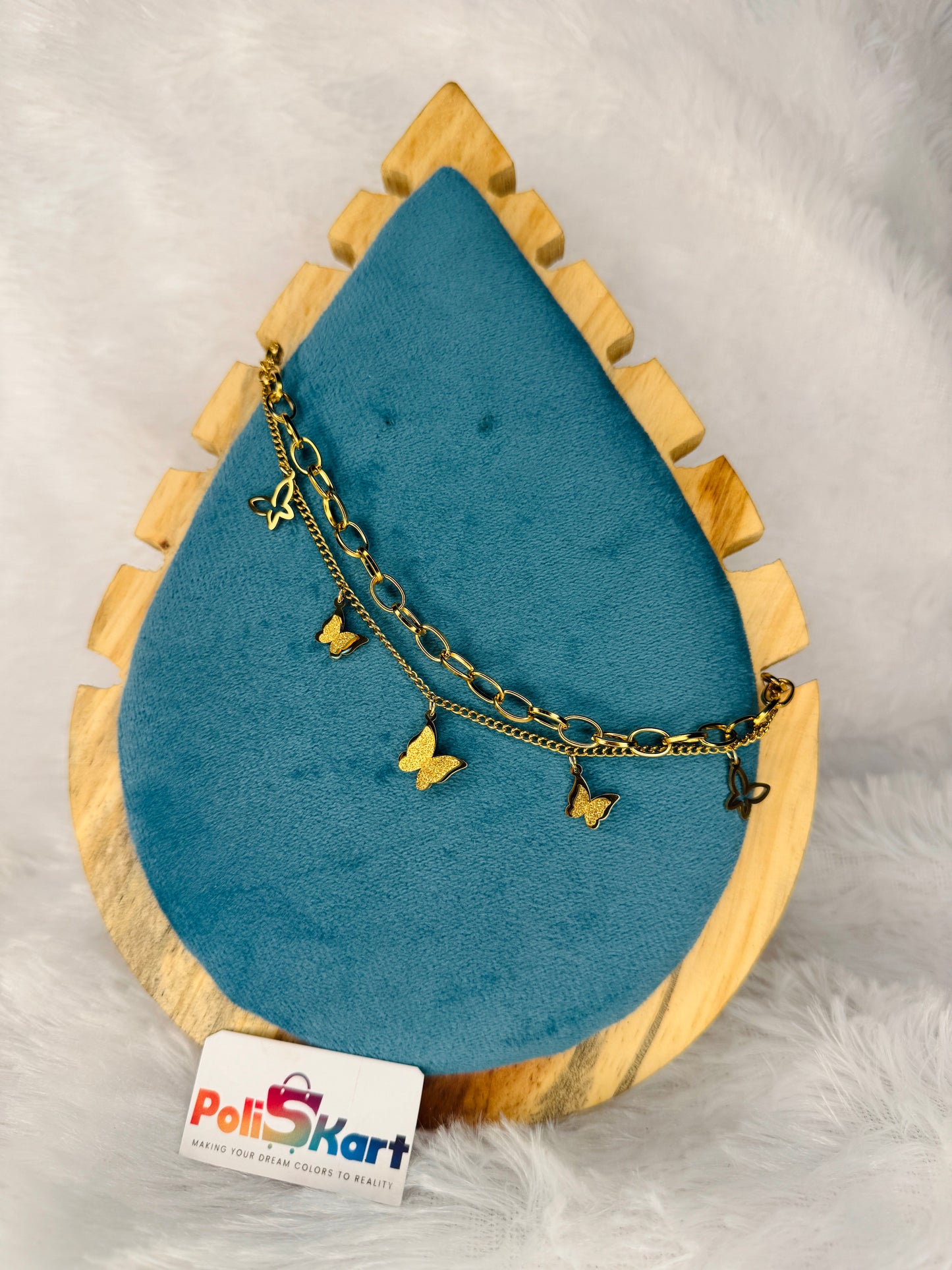 Bracelet - Double layer triple hanging butterfly and stone design