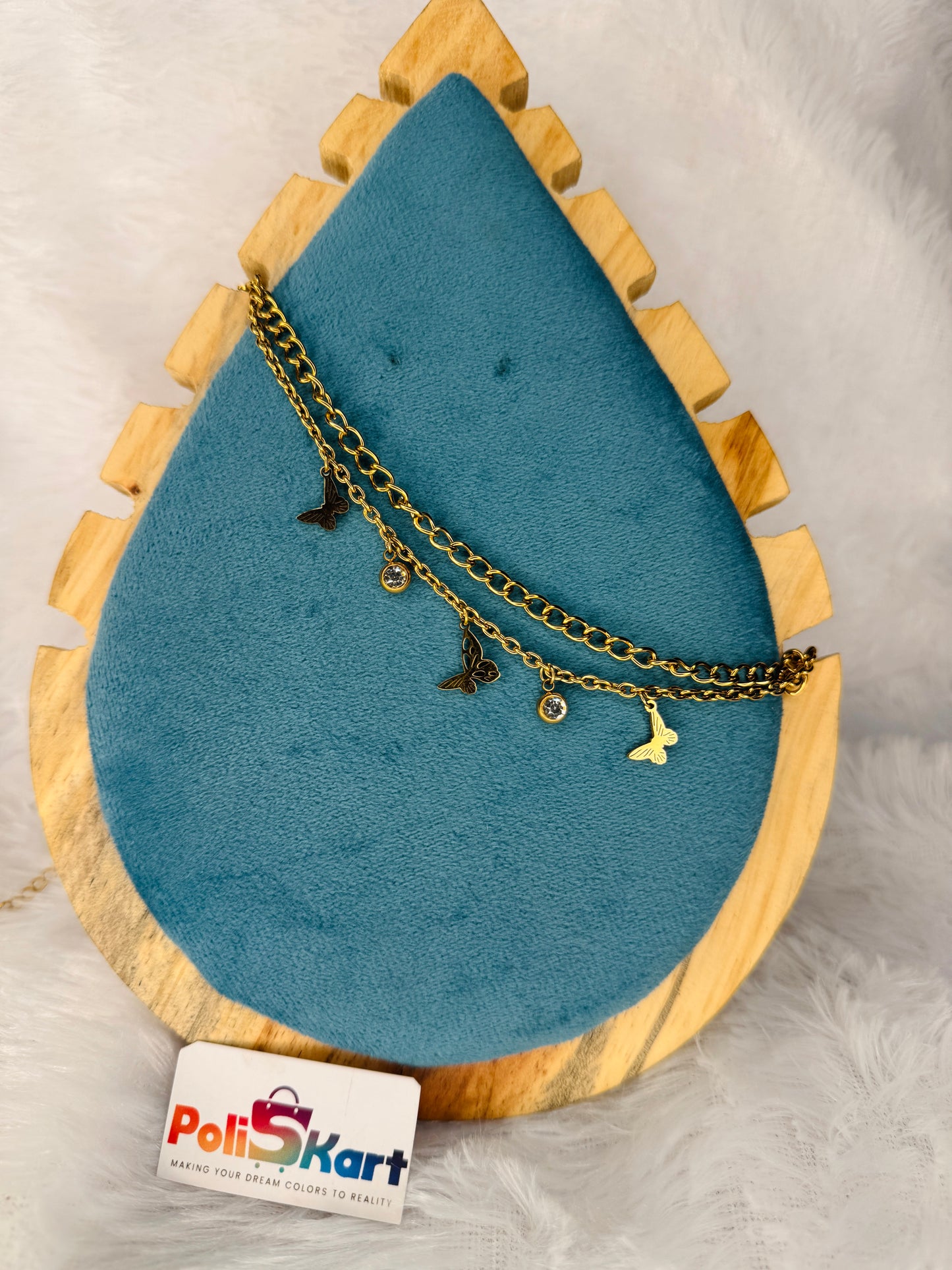 Bracelet - Double layer Hanging butterfly and stone design