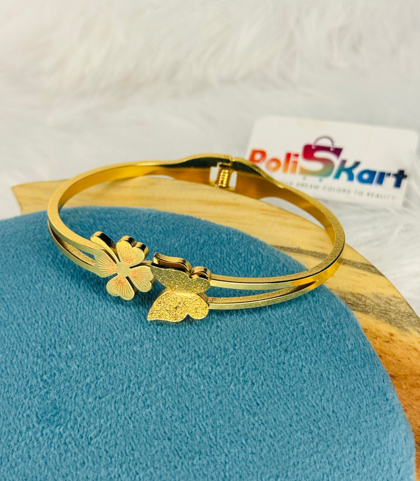 Free size cuff bangle - Flower and butterfly design