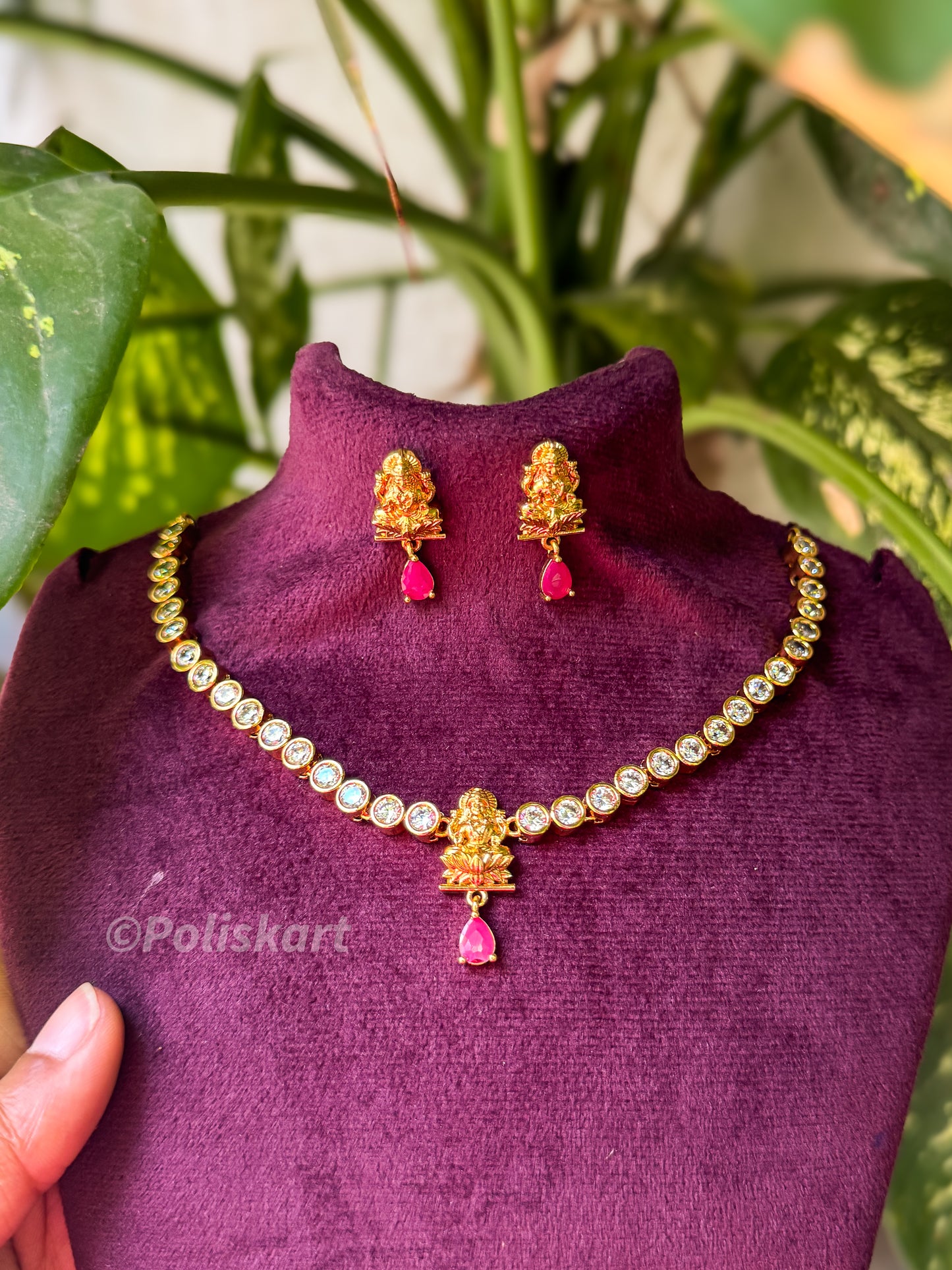 Daimond finished lakshmi and stone worked necklace with earing
