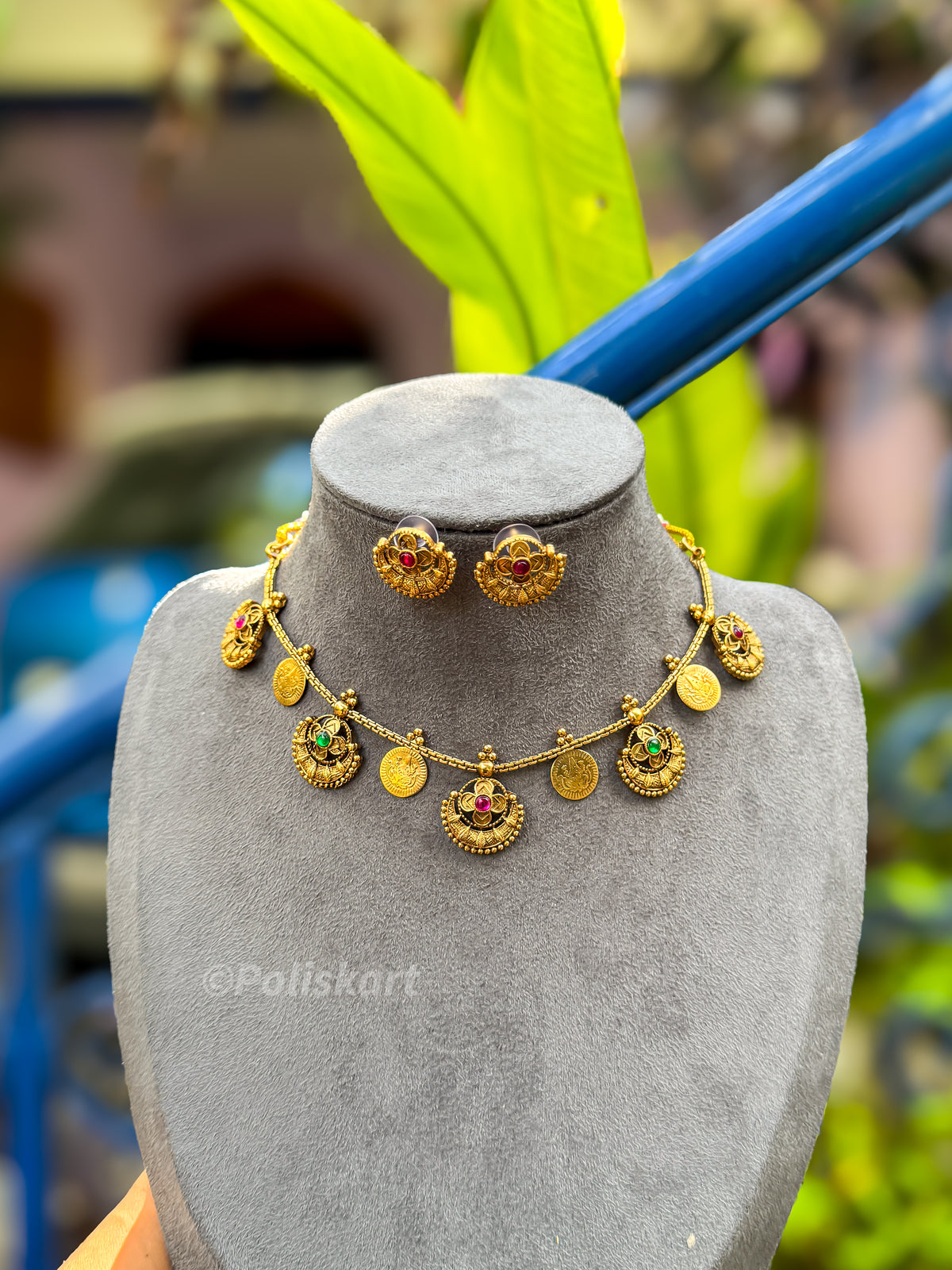 PK252 - Flower and kasumala mixed necklace with earing set