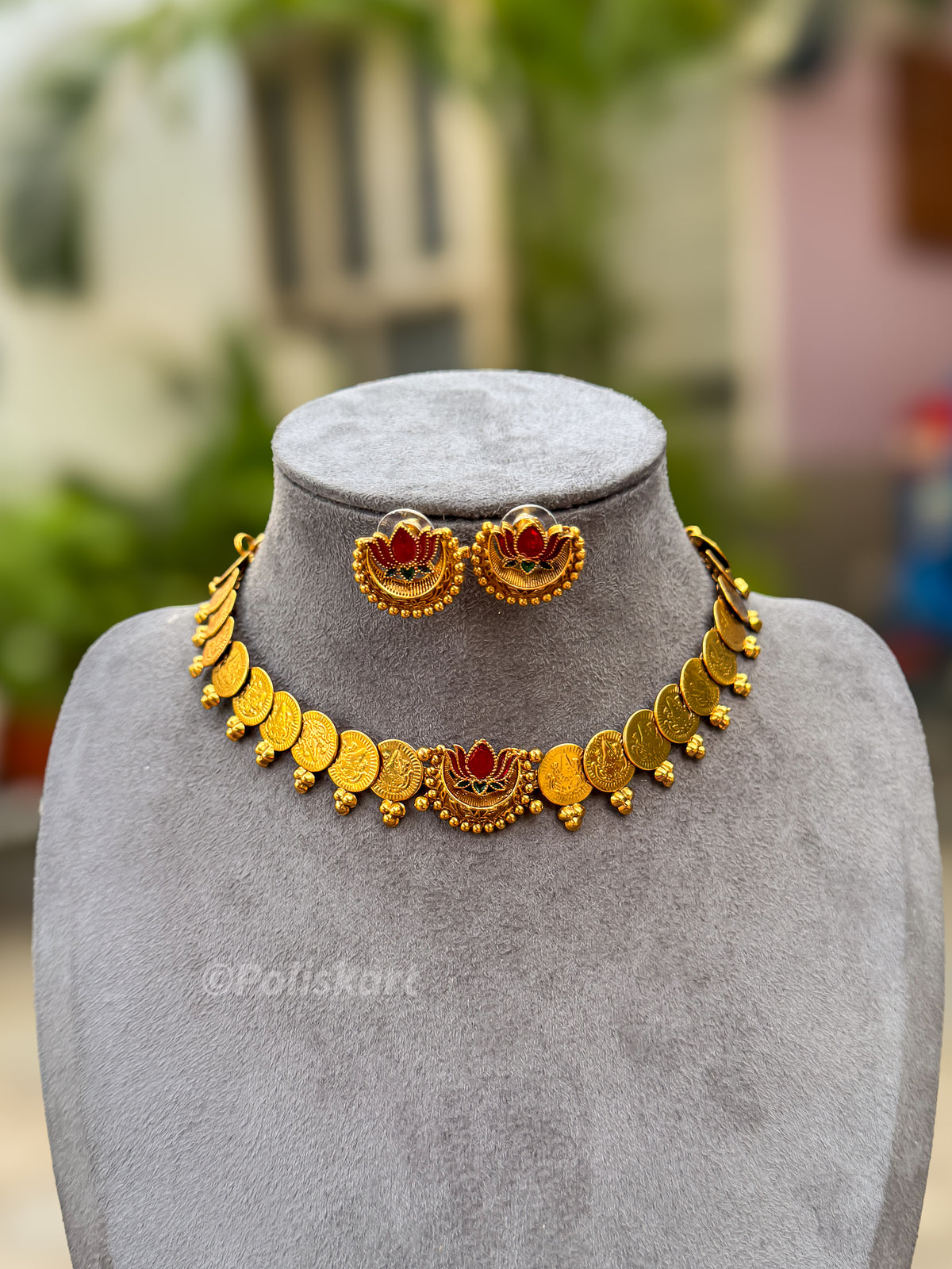 PK253 - Lotus and kasumala mixed necklace with earing set