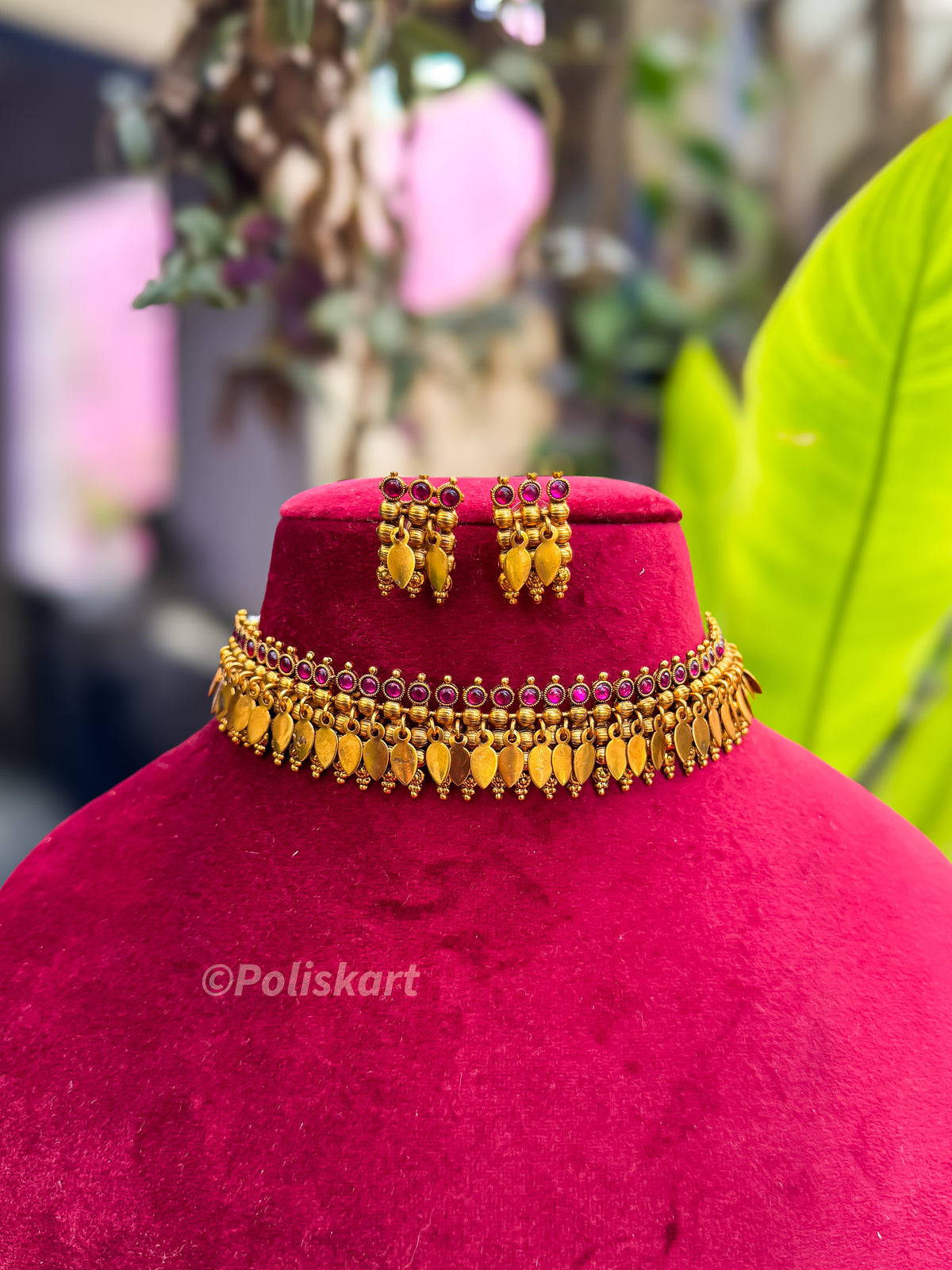 PK259 - Trending Premium rubi stone worked elakkathali with earring set