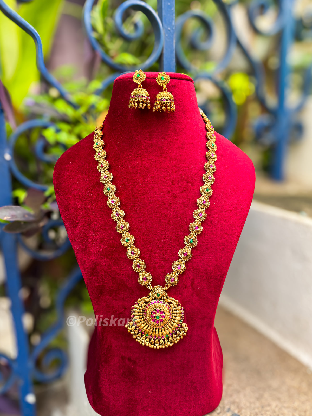 PK263 - Peacock designed and stone worked haram with jhumka set