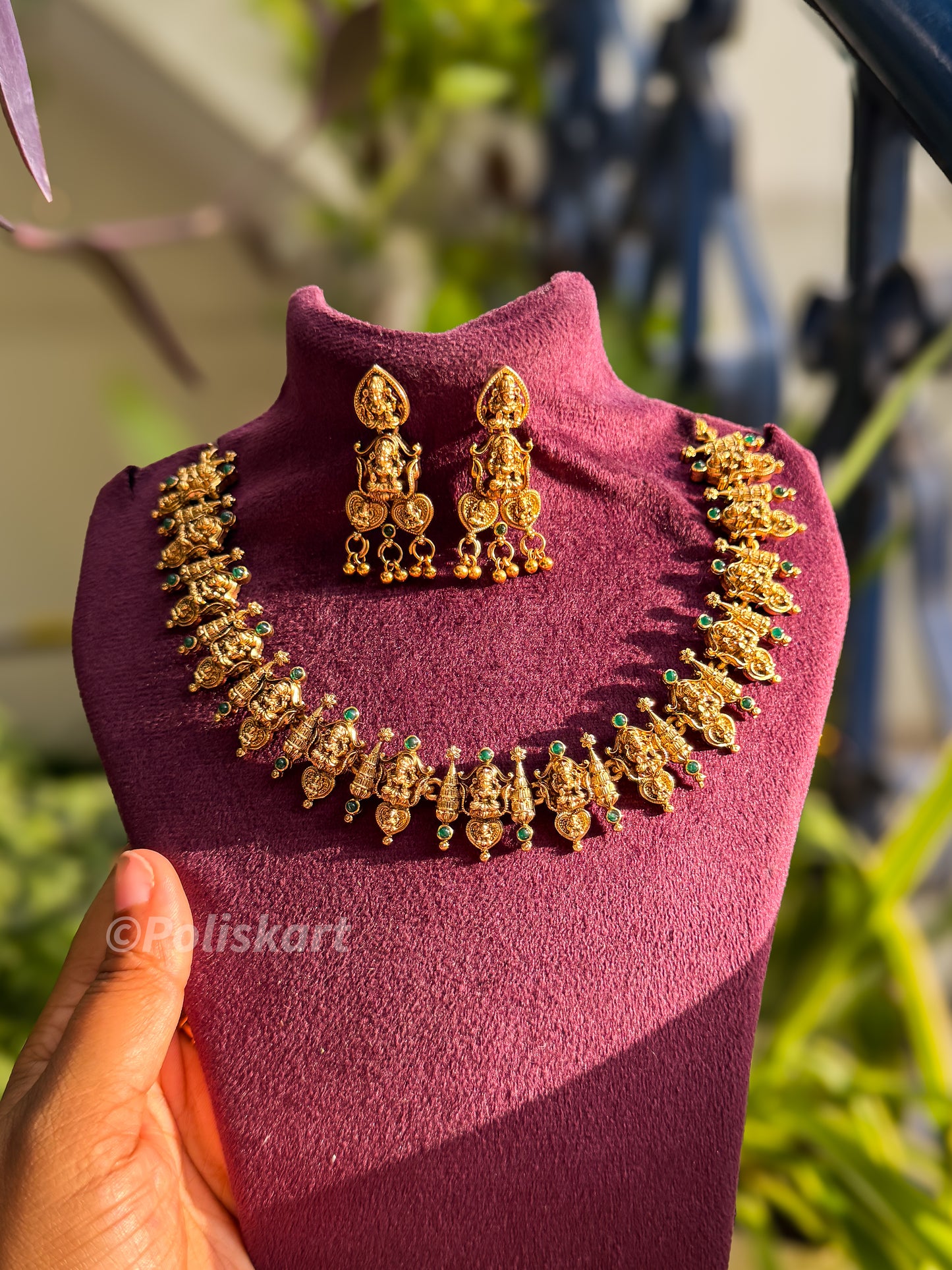 Lakshmi designed and stone worked necklace with earring