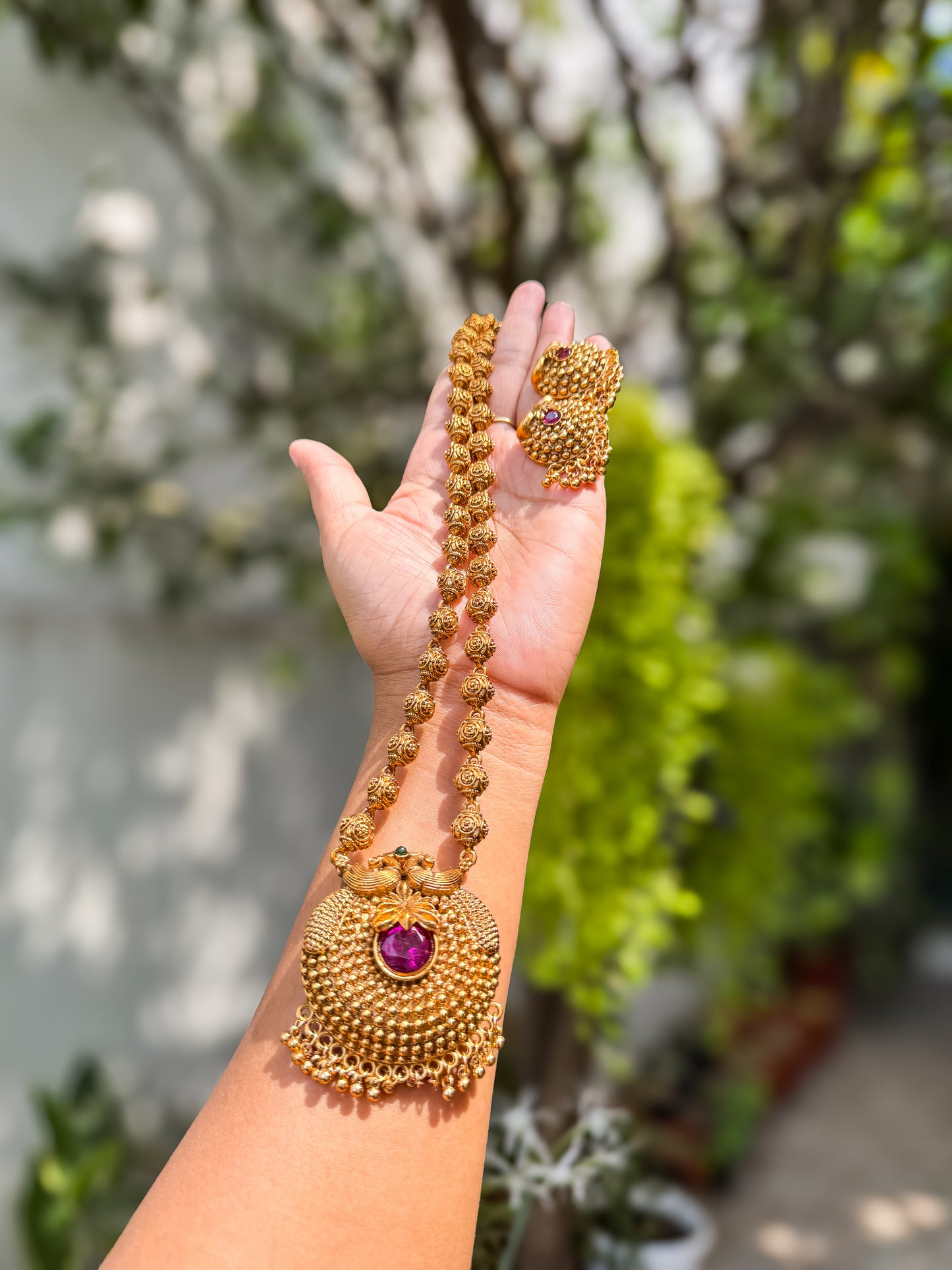 Peacock designed Premium haram with jumka set