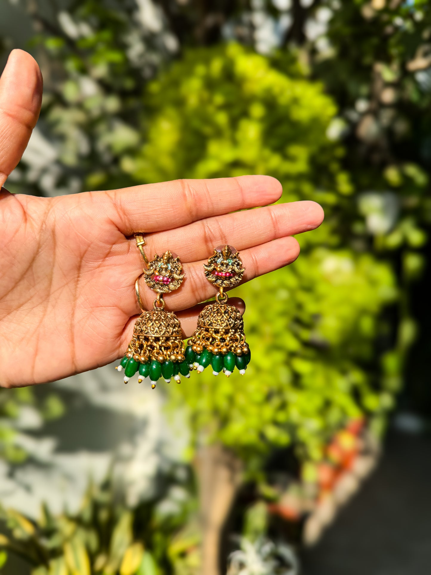 Trending color designed Lakshmi necklace with jumka set