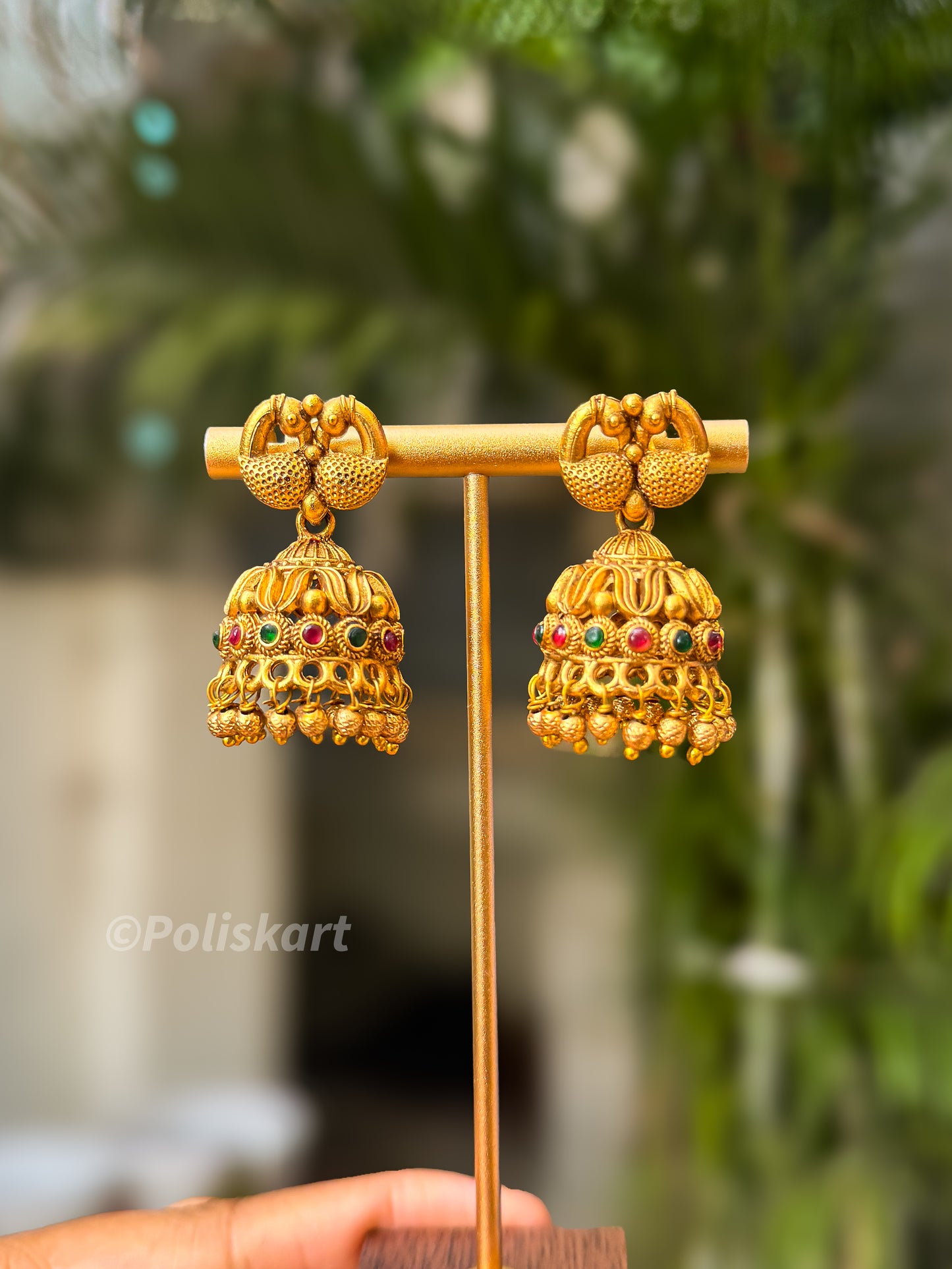 multicolor stone worked peacock jhumka set