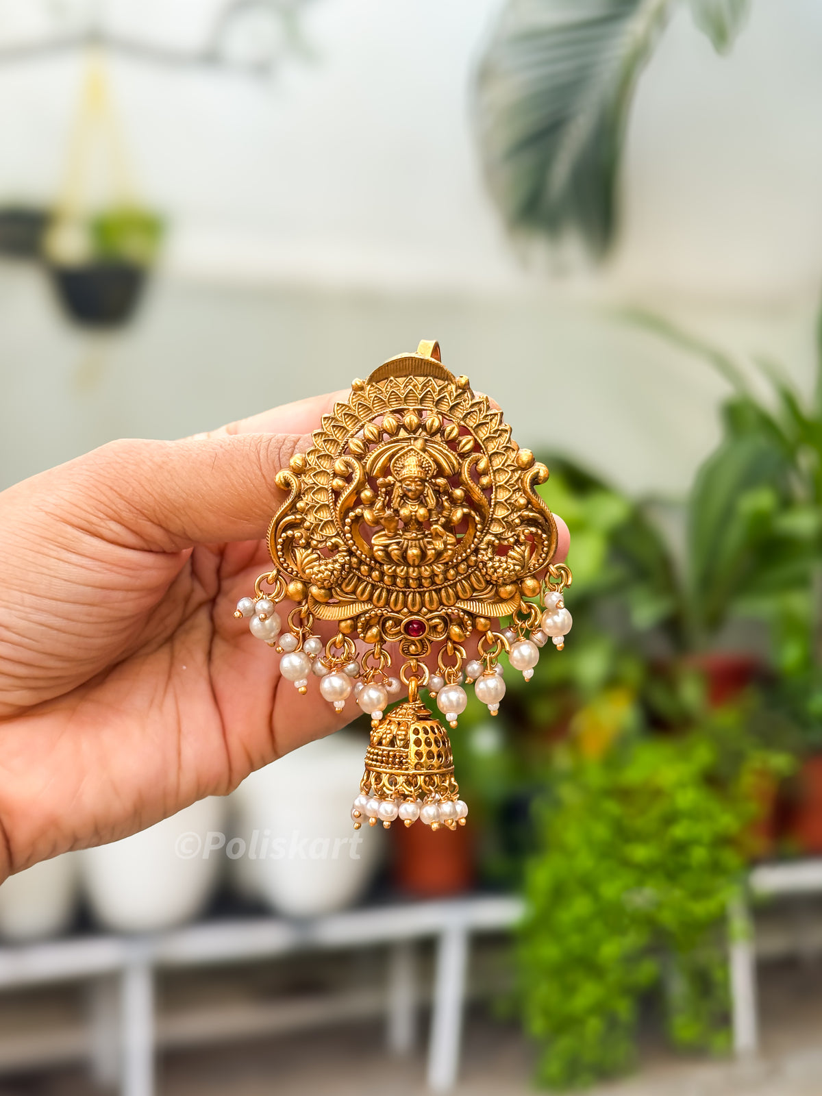PK295 - Hair brooch - Pearl worked classic Lakshmi design
