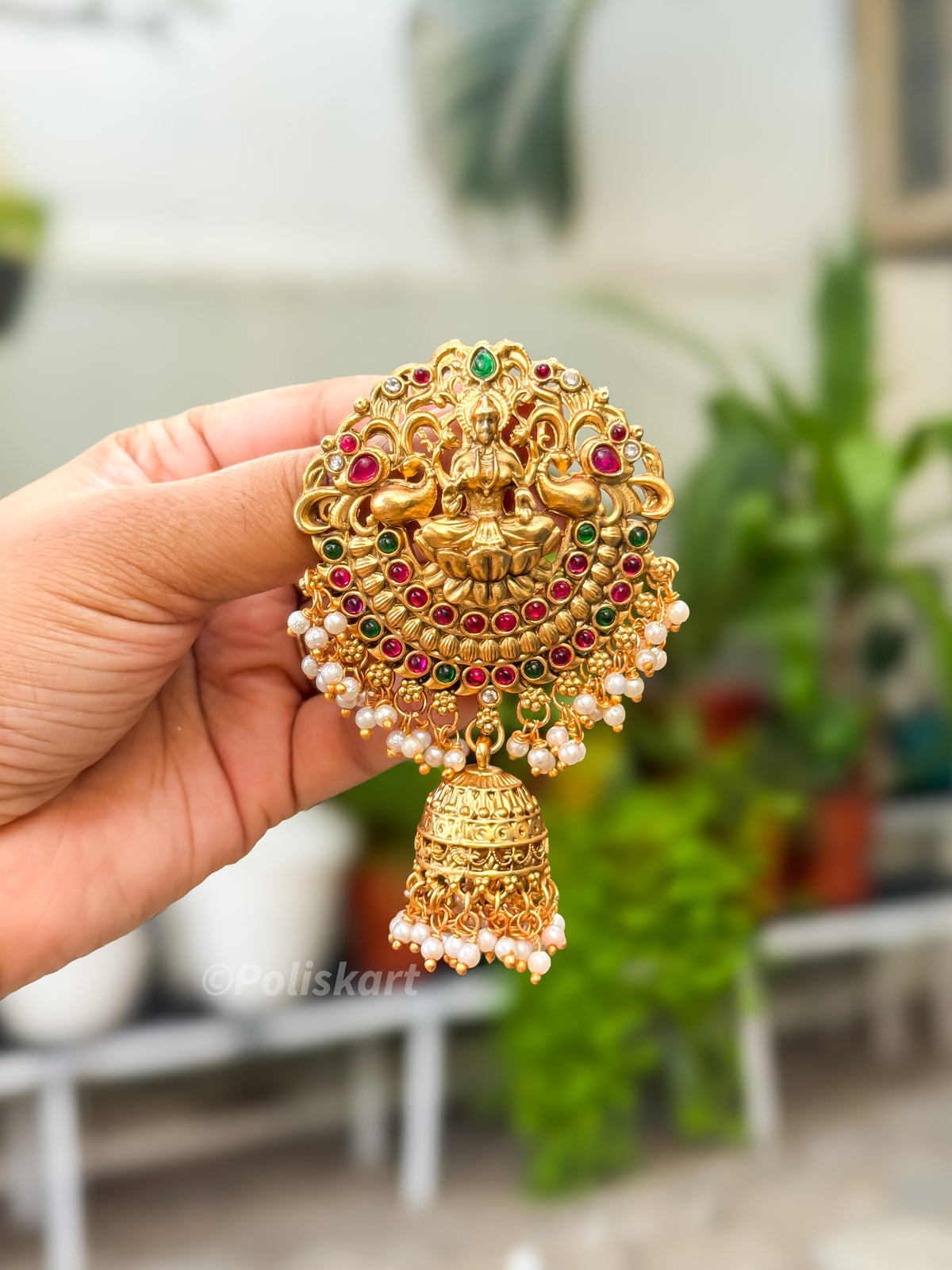 PK293 - Hair brooch - Multi stone worked Lakshmi design