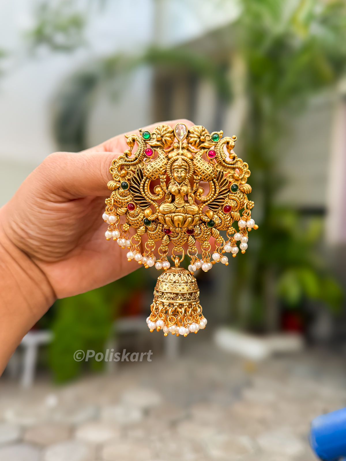 PK290 - Hair brooch - Pearl worked Lakshmi design