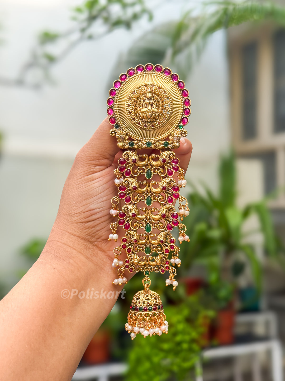 PK305 - Hair brooch - Multi layer pearl worked Lakshmi design