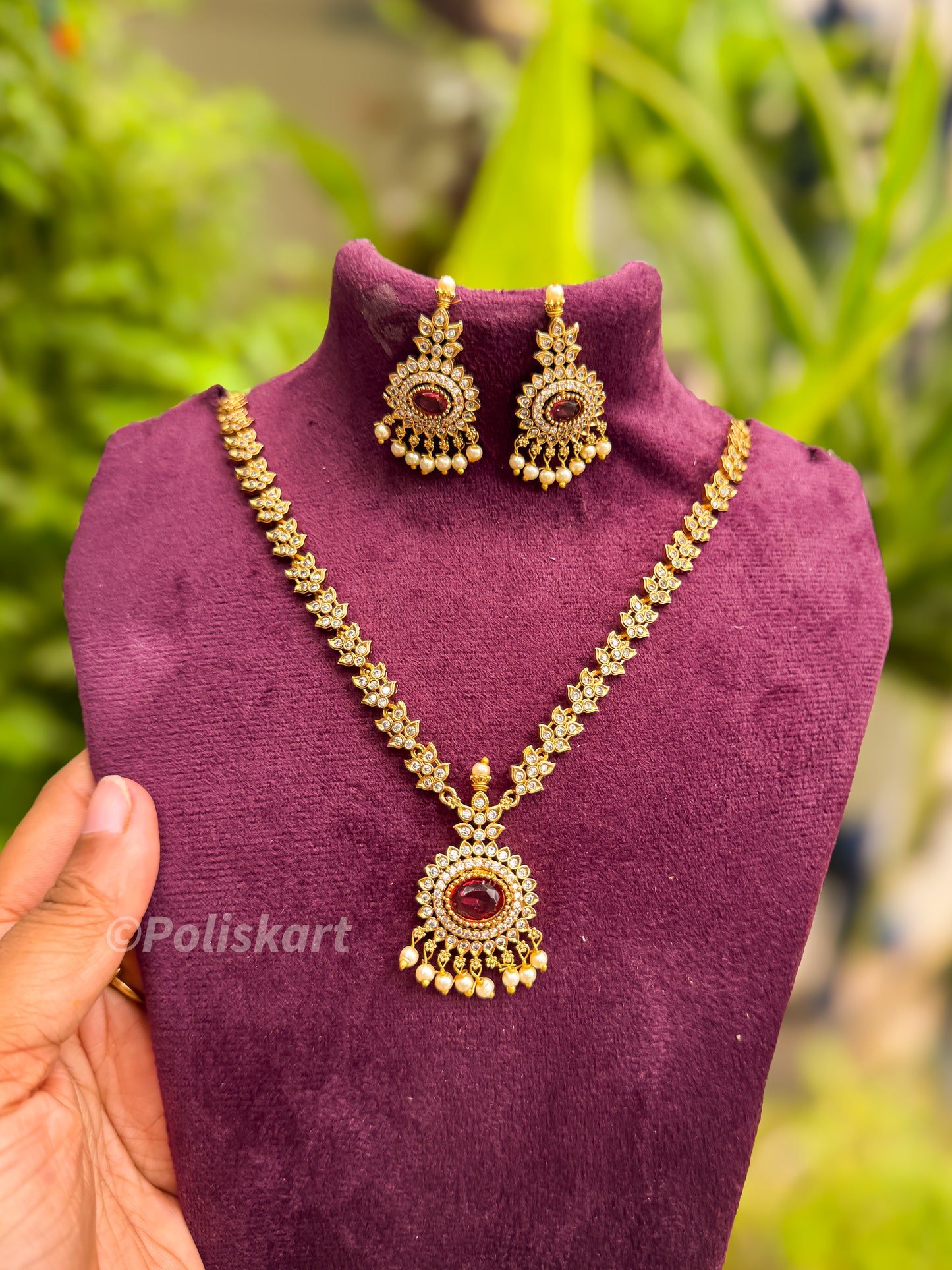 Diamond finished necklace with earing set