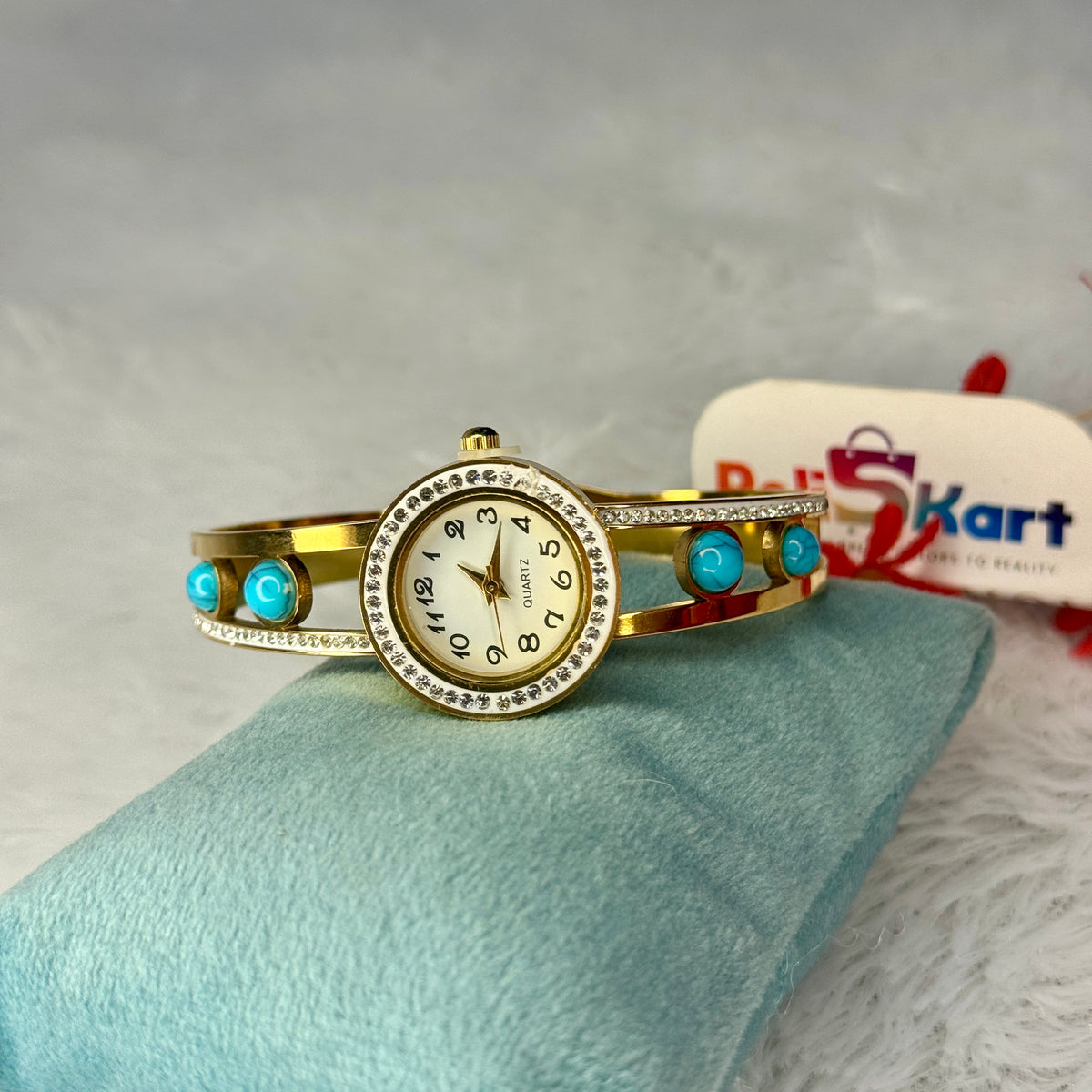 PK328 - Free size watch - sky blue Beads design