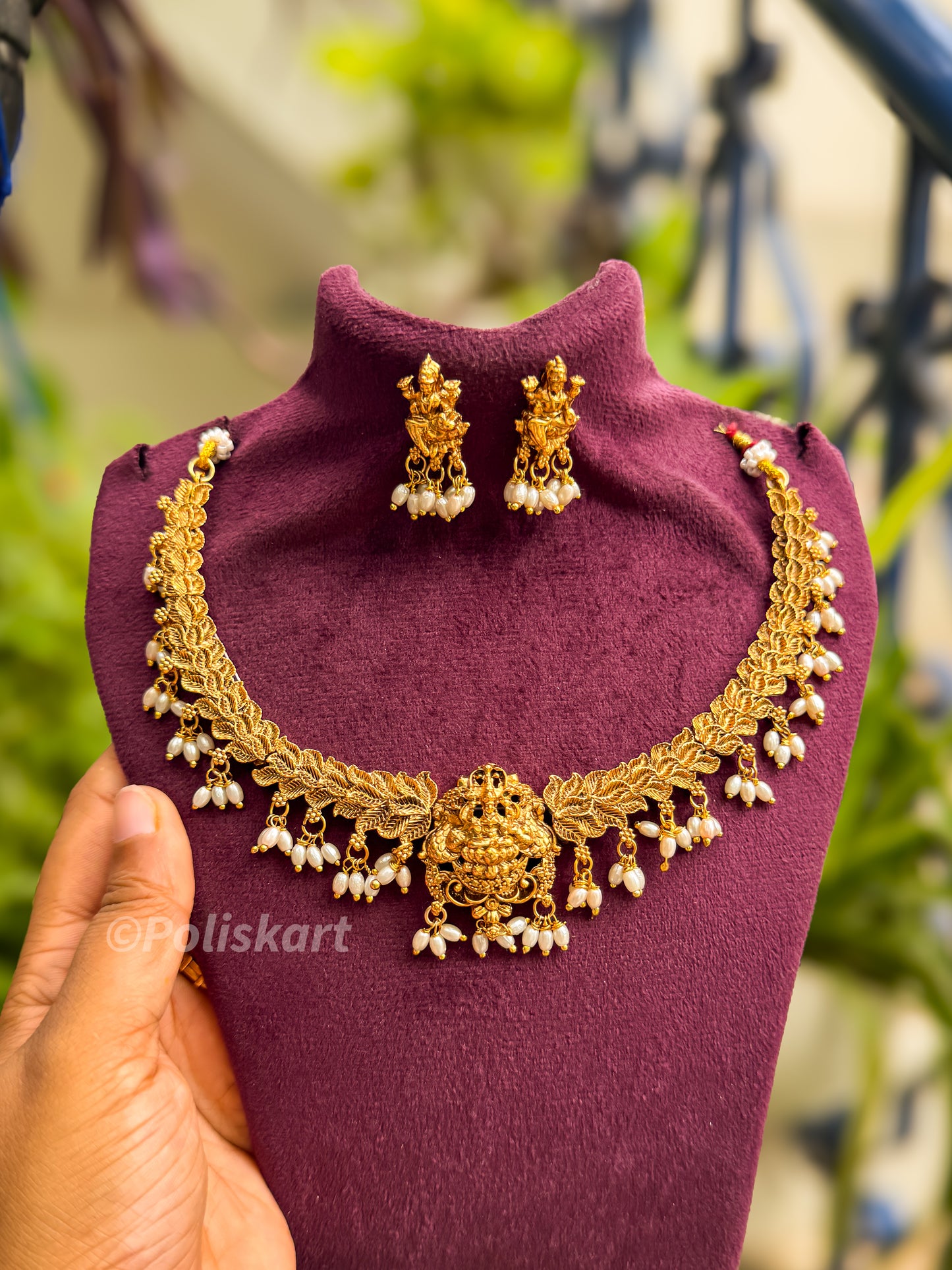 pearl woked lakshmi necklace with earing
