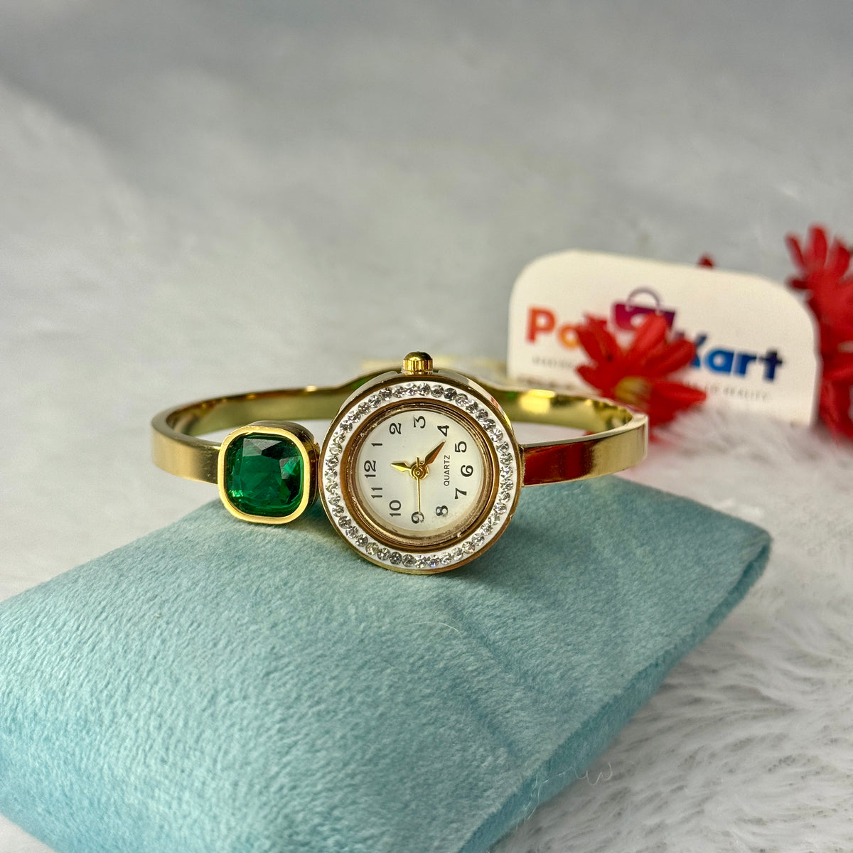 PK329 - Free size watch - Green stone design
