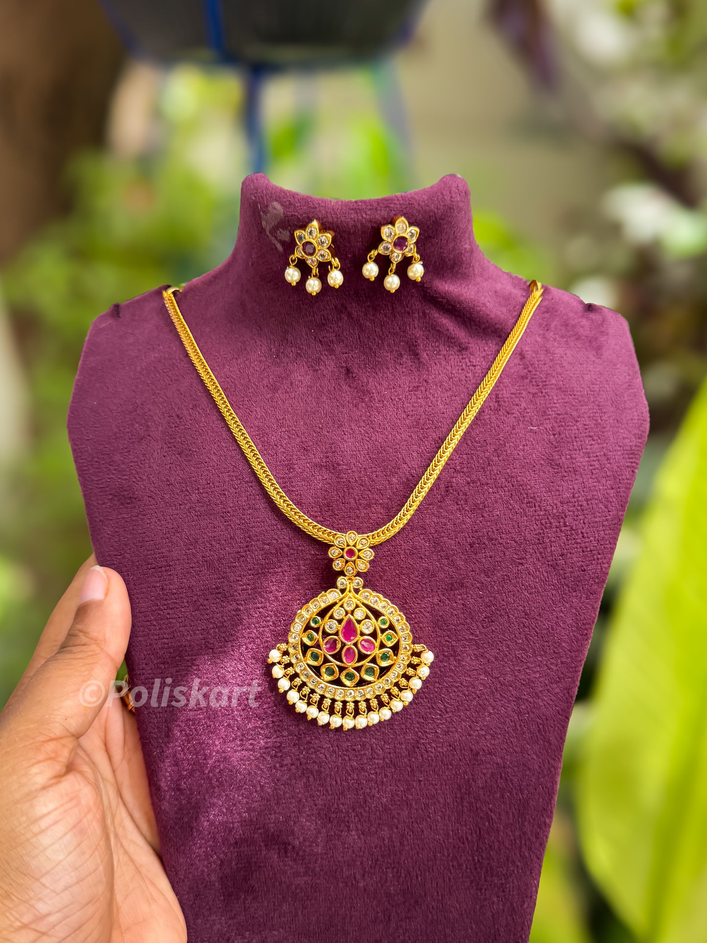 multi stone worked necklace with earing
