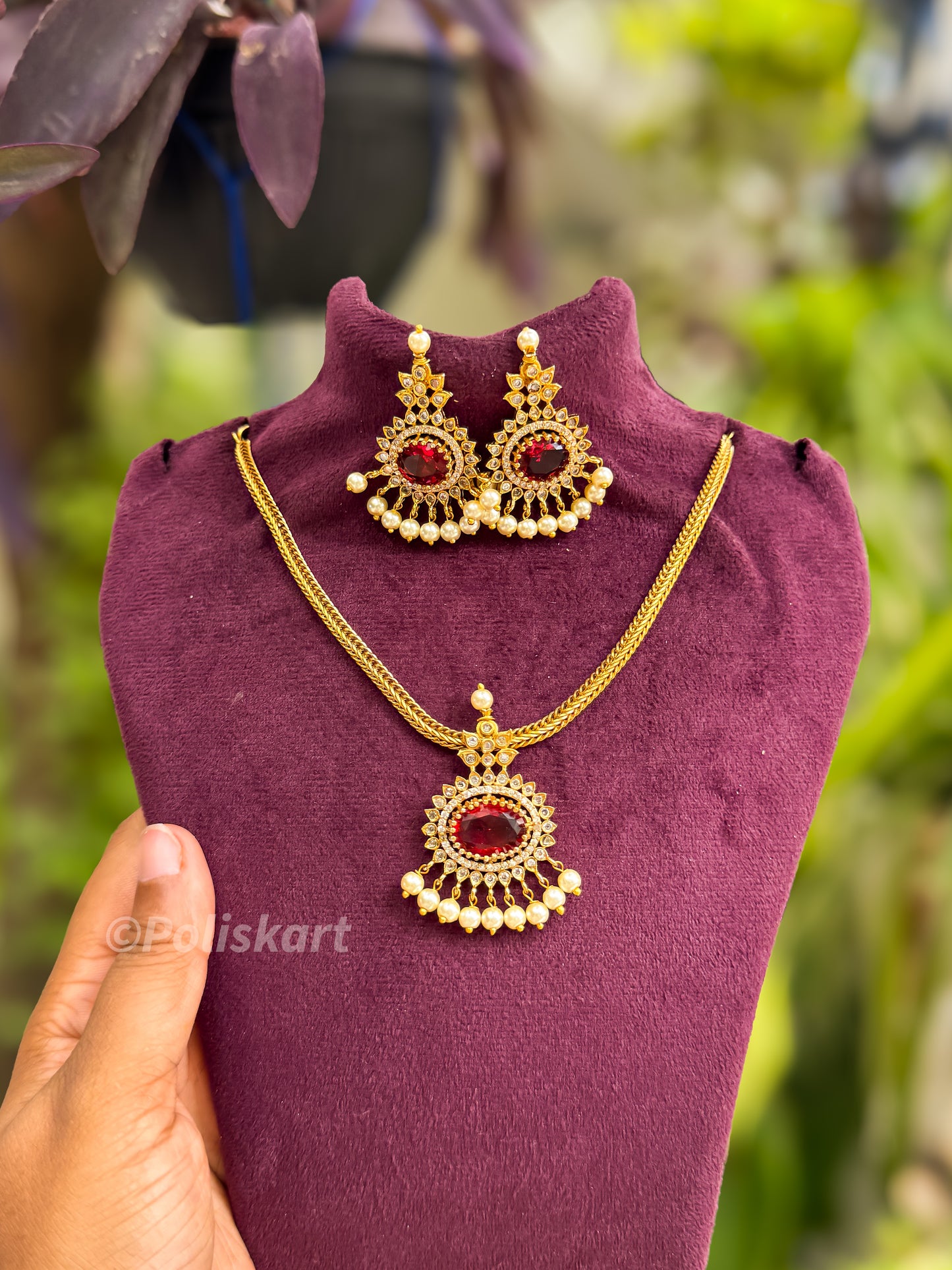 Ruby and pearl worked attigai with earing