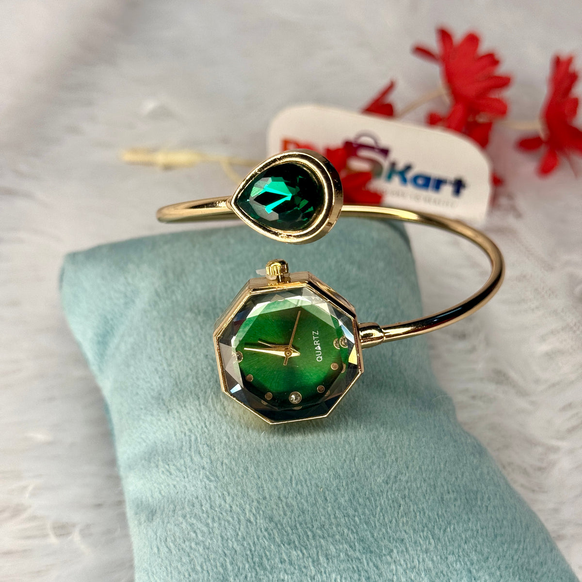PK314 - Free size watch - Green stone worked design