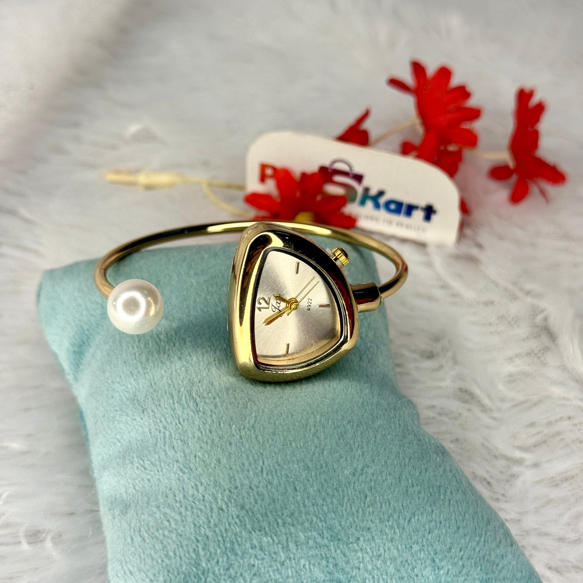 PK311 - Free size watch - White with pearl worked design