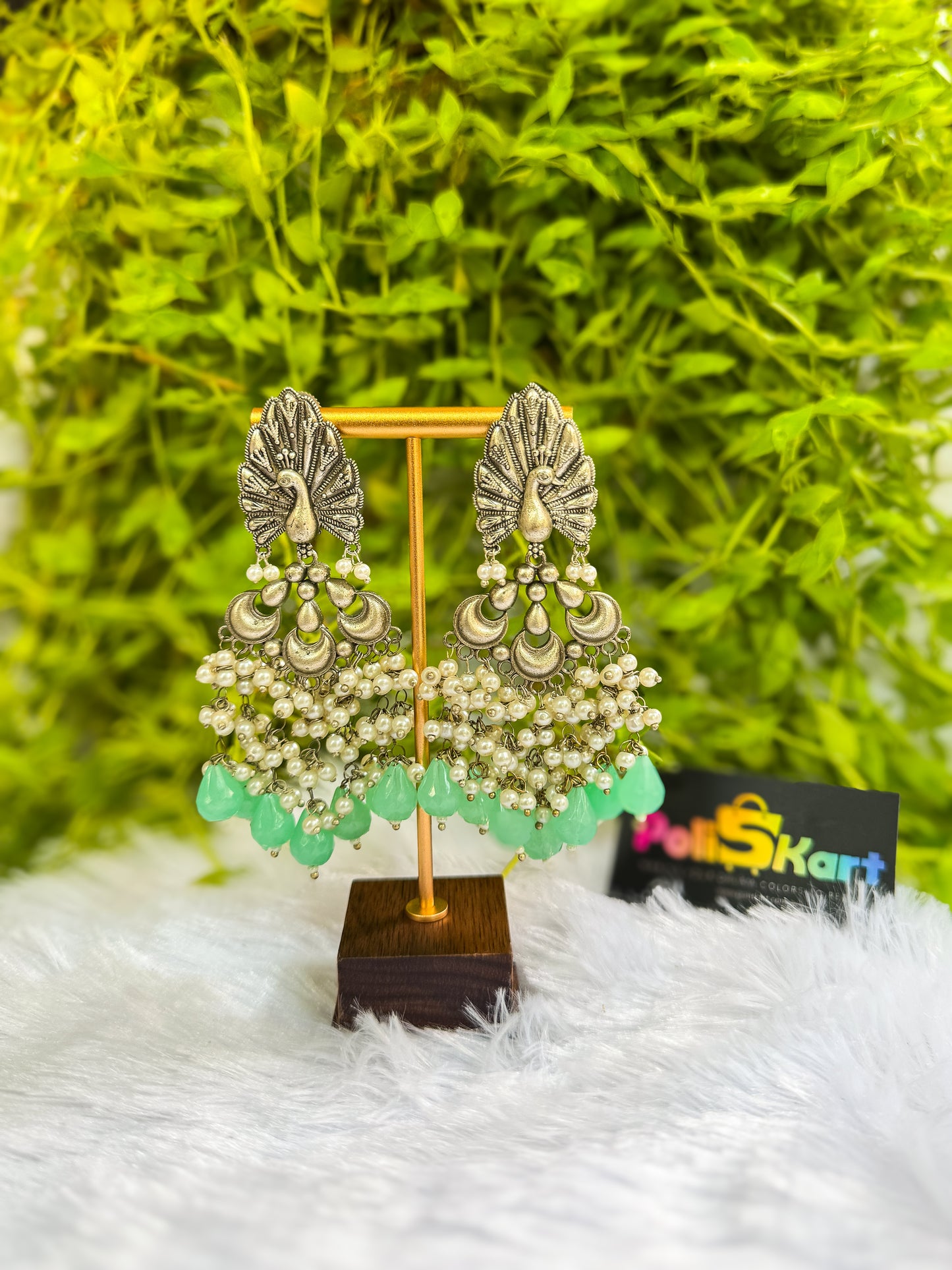 Emarald stone peacock earring set