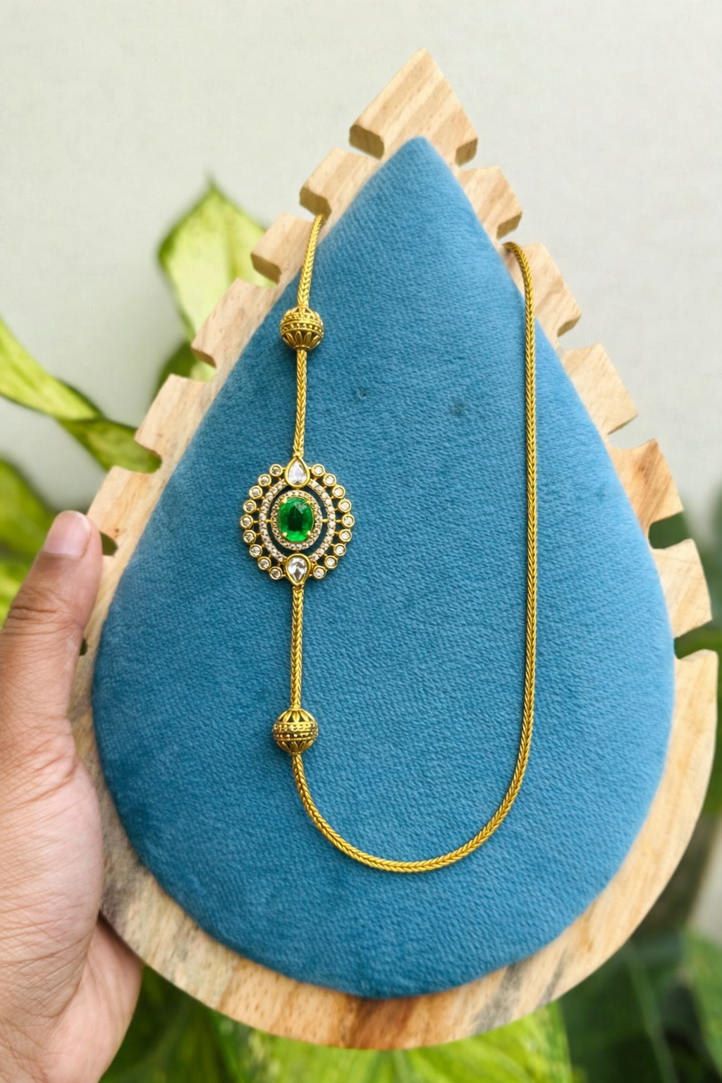 Premium Green stone and ball worked mugappu chain