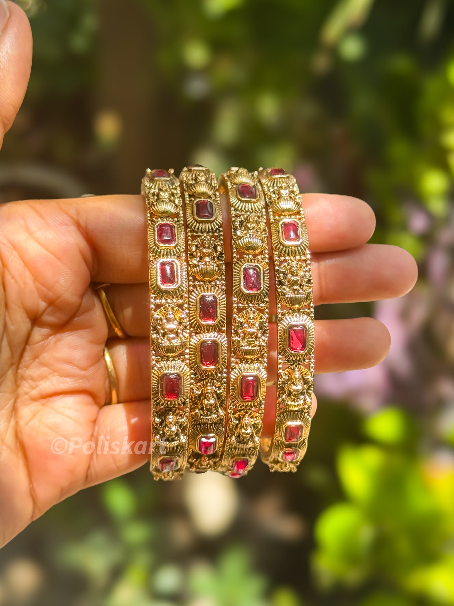 Pair of bangles Ruby stone worked Design
