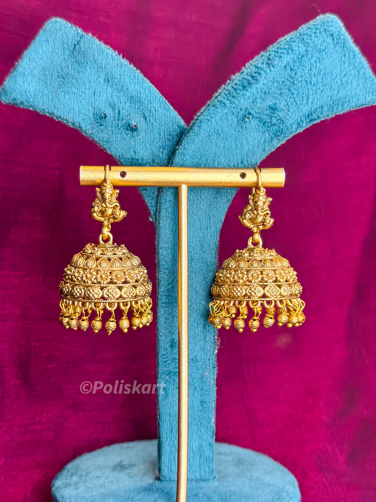 PK350 - Jhumkas - Golden ganesh design