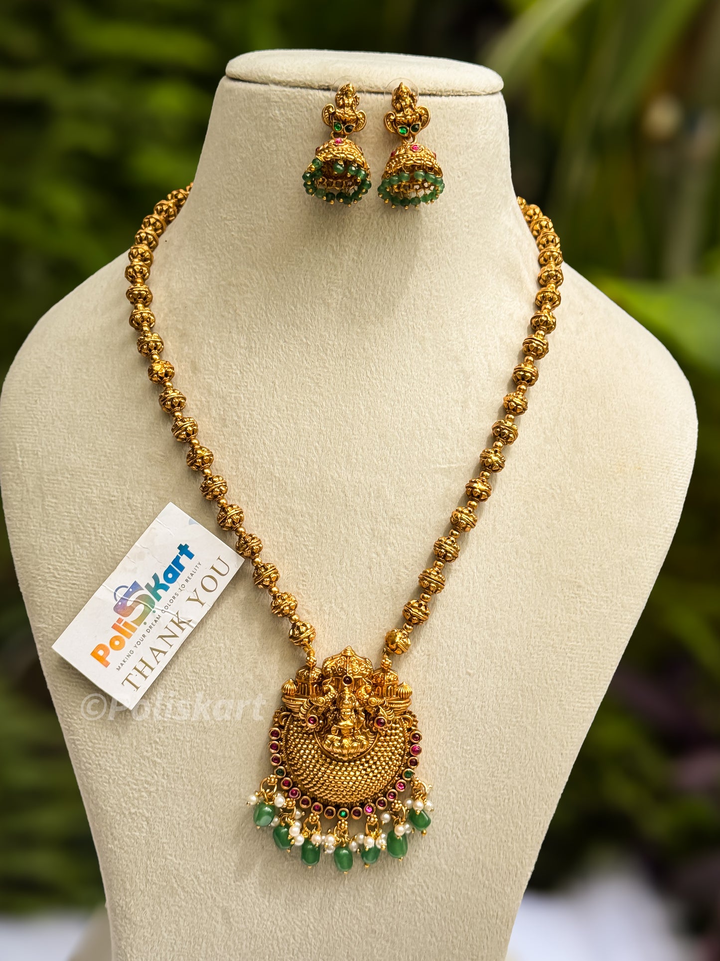 Pearl worked Lakshmi haram with jhumka set