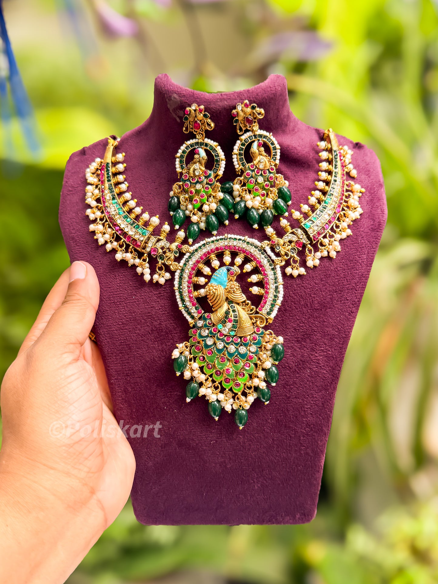 Premium multicolor peacock necklace with earring