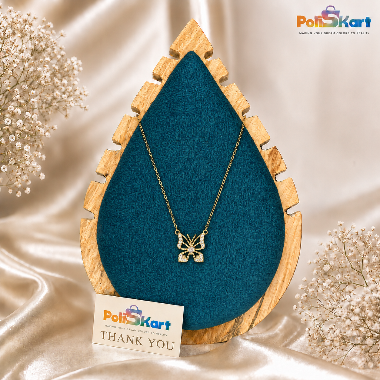 Anti Tarnish chain with white stone butterfly pendant
