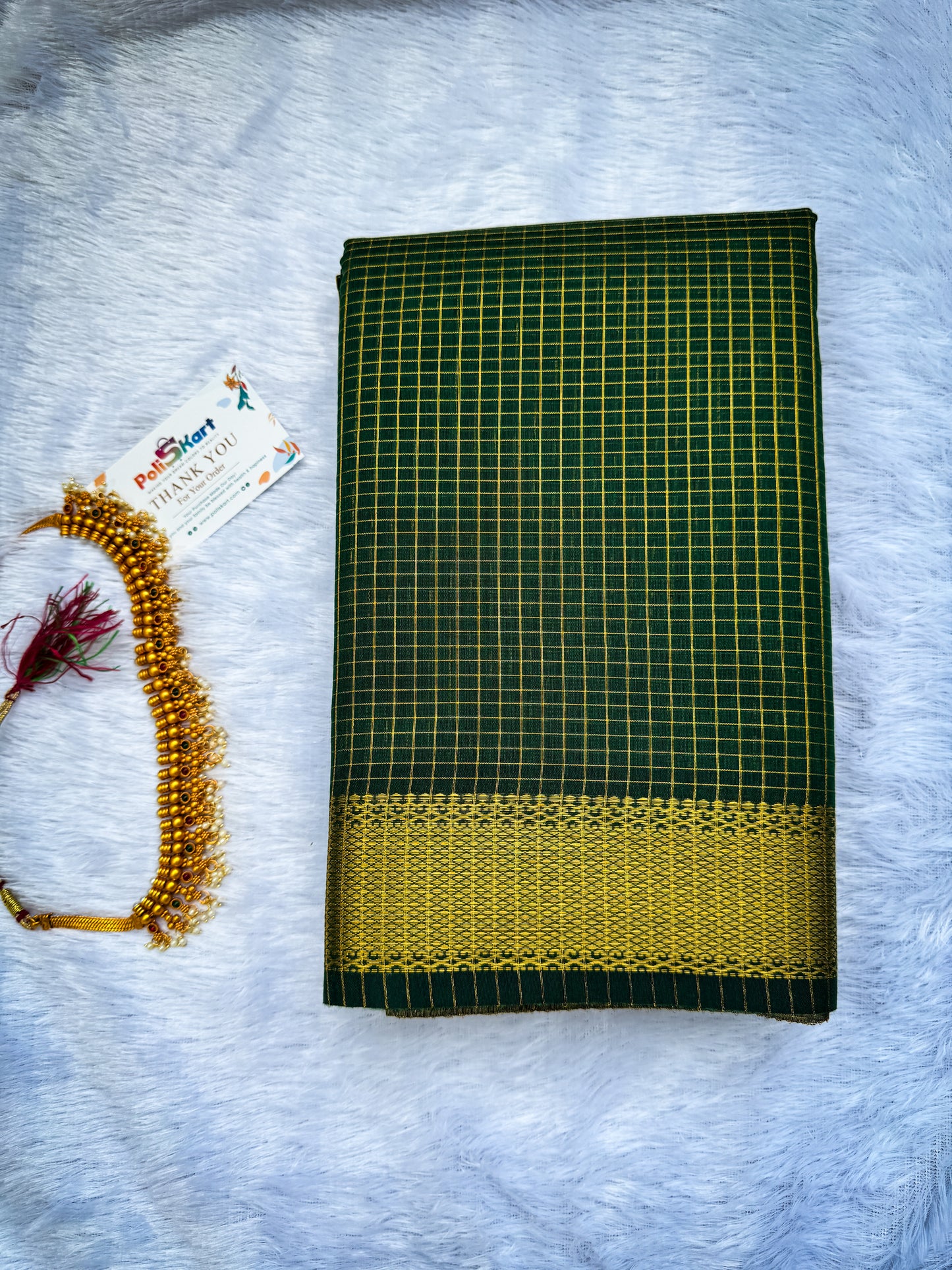 Trending Maheshwari Checked Silk Cotton Saree -BGreen